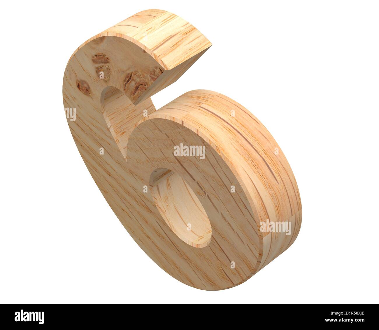 Decorative wooden alphabet digit zero symbol - 6. 3d rendering ...