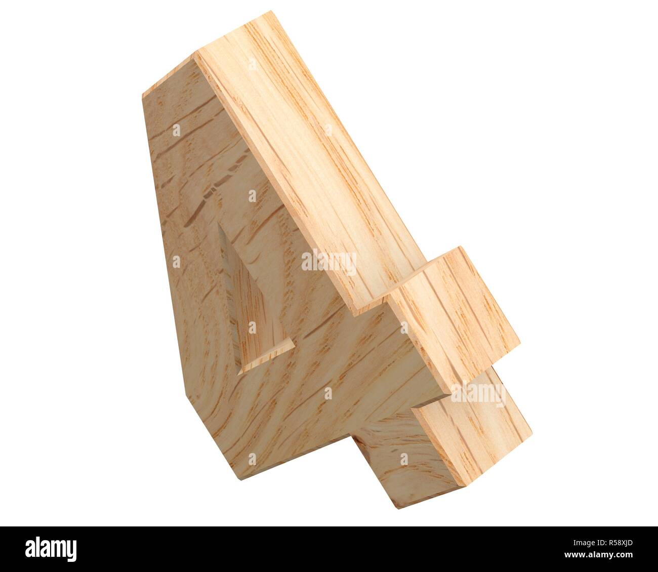 Decorative wooden alphabet digit zero symbol - 4. 3d rendering ...