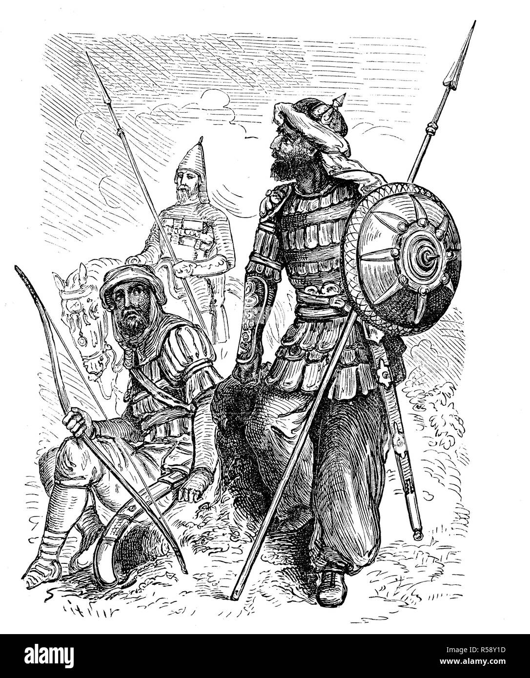 Digital improved reproduction, Saracen warriors, Sarazenen, sarazenische Krieger, original print from th 19th century Stock Photo