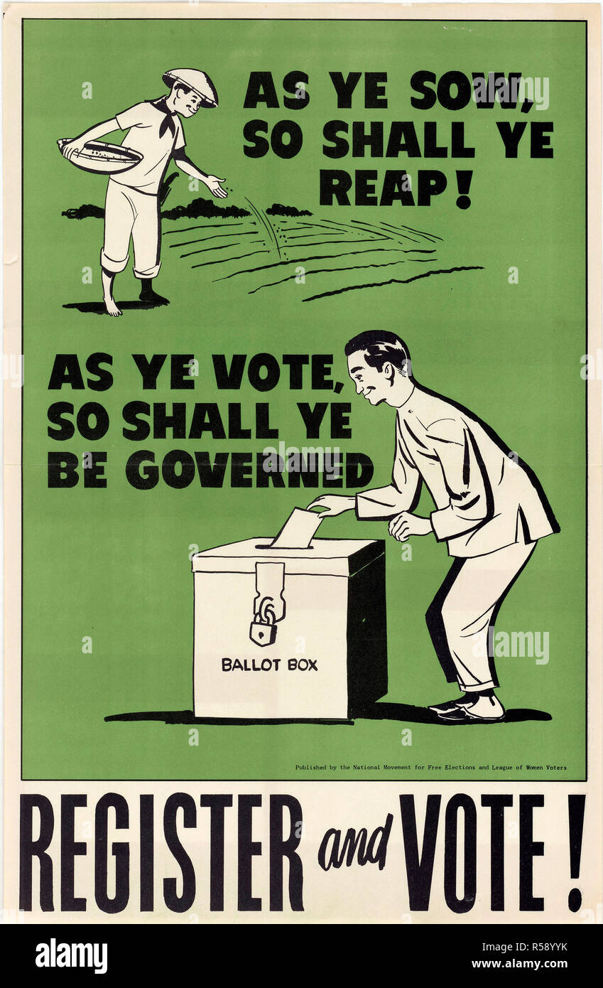 10/10/1951 - U.S. Propaganda Posters in 1950s Asia - Register and Vote Poster Stock Photo
