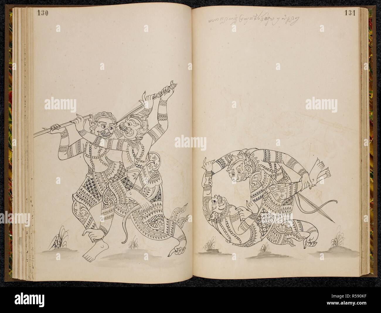 Khom Script Battle scene from the Ramakien (Thai version of the Ramayana). Ramakien ...