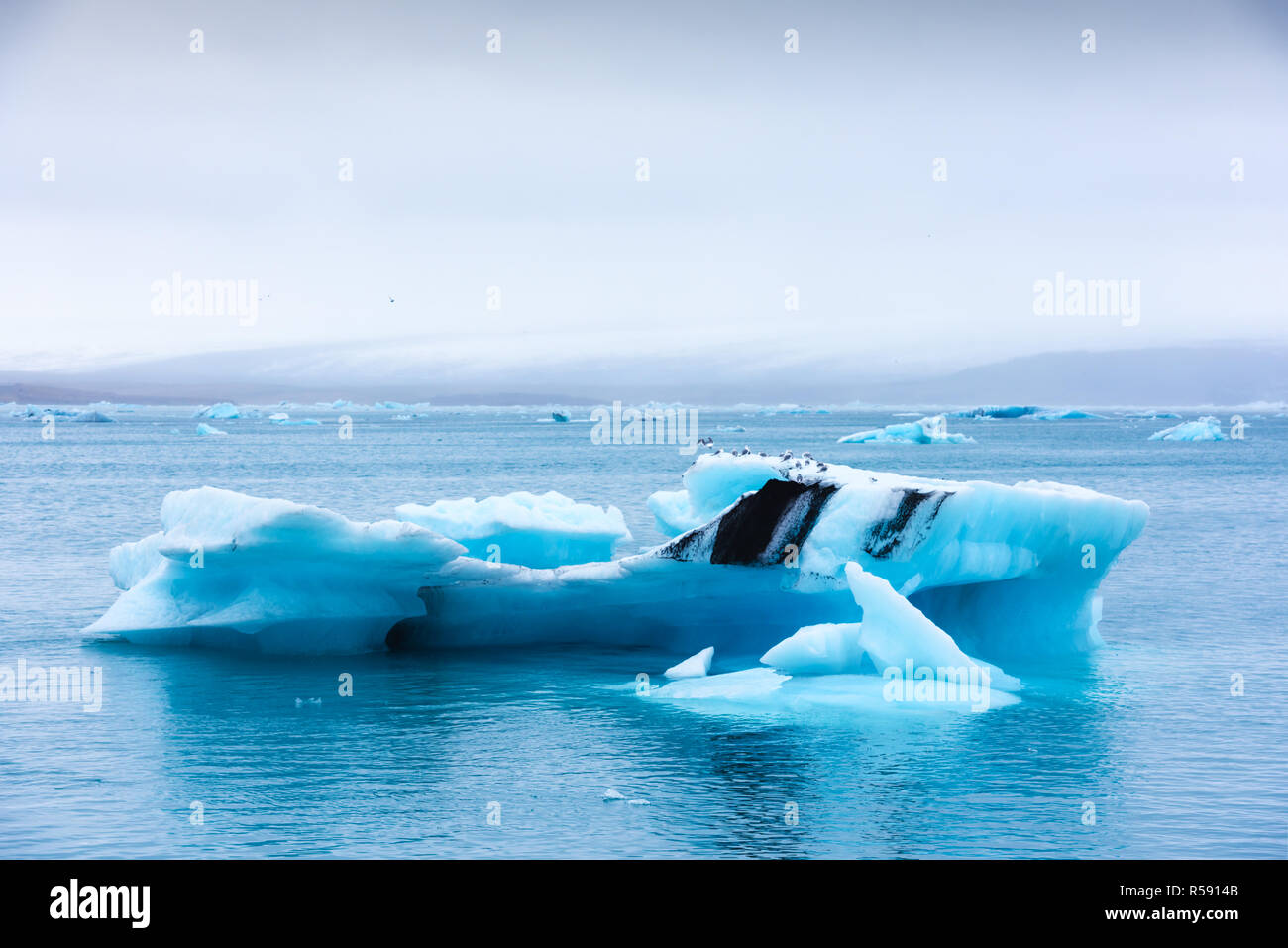 Icebergs in Jokulsarlon glacial lagoon. Vatnajokull National Park, southeast Iceland, Europe. Stock Photo