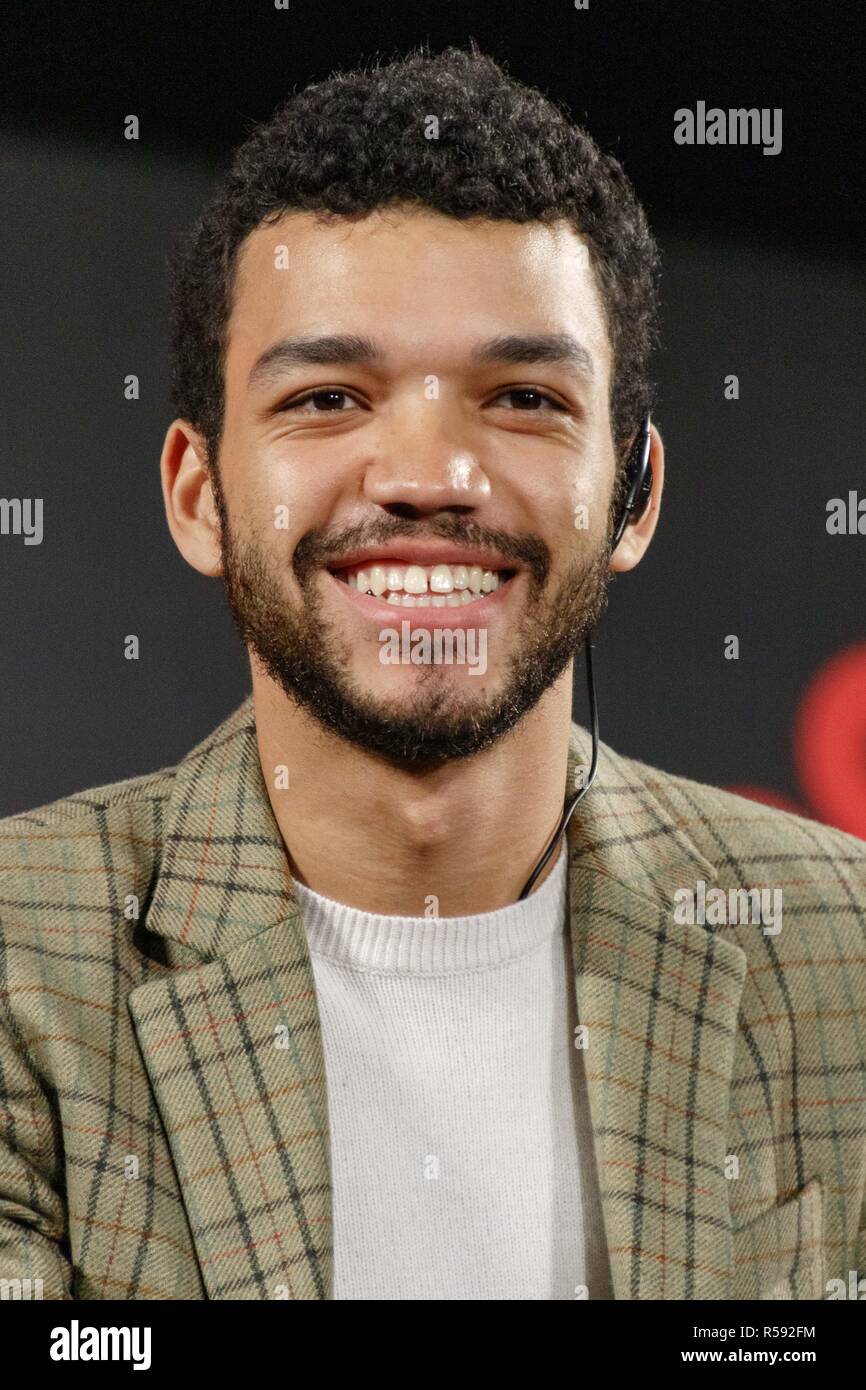 Chiba, Japan. 30th Nov, 2018. American actor Justice Smith attends a stage greeting for the movie Pokemon Detective Pikachu during the Tokyo Comic Con 2018 at Makuhari Messe International Exhibition Hall in Chiba. Organizers expect approx. 50,000 visitors during the third annual edition of Tokyo Comic Con which is taking place from November 30 to December 2. Credit: Rodrigo Reyes Marin/ZUMA Wire/Alamy Live News Stock Photo