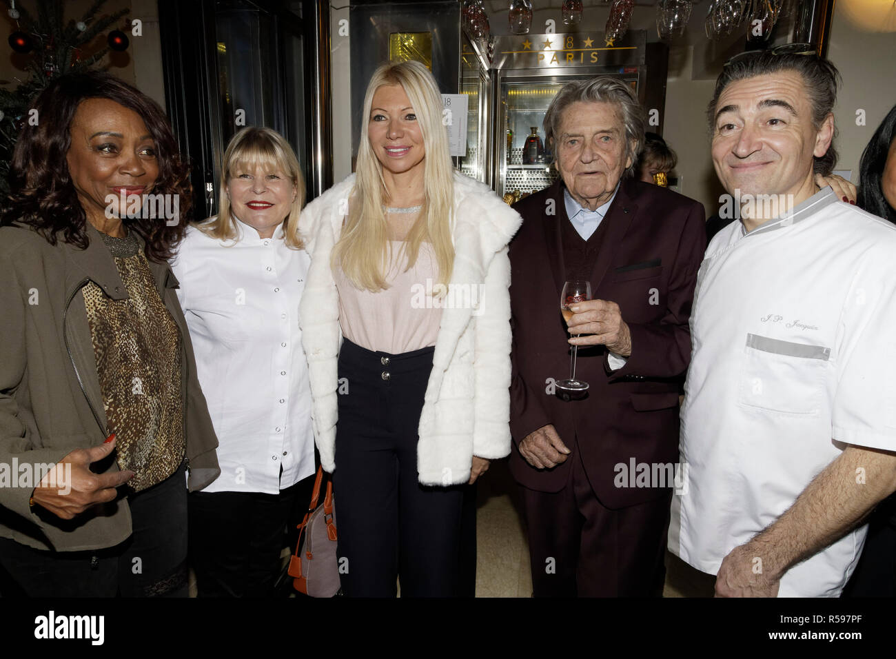 Paris, France. 29th Nov, 2018. Chef Ghislaine Arabian, Food Journalist  Nadine Rodd, Jean-Pierre Mocky and Chef Jean-Pierre Jacquin - Jean-Eric  Duluc, President of the International Federation of Tourism awarded the  2018 Lauriers