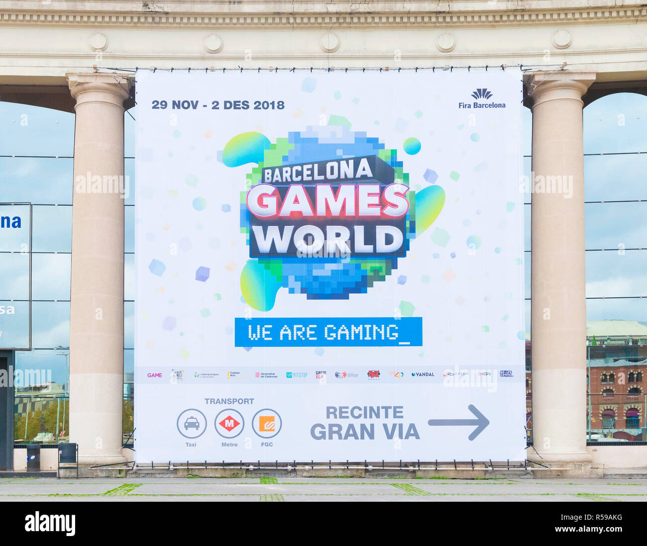 Barcelona, Spain. 30th Nov, 2018. Outdor billboard of the Barcelona Games World 2018 at Gran Via Fira on November 30, 2018 in Barcelona, Spain. Credit: Victor Puig/Alamy Live News Stock Photo