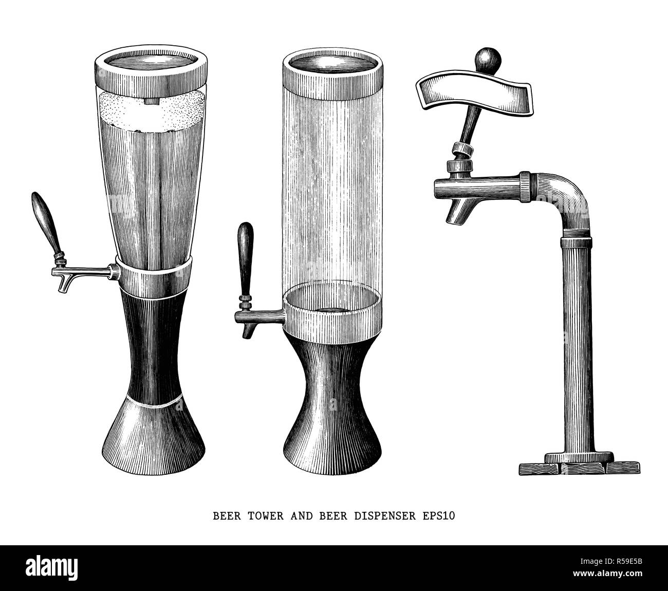 Beer tower and beer dispenser vintage hand draw engraving style isolated on  white background Stock Vector Image & Art - Alamy