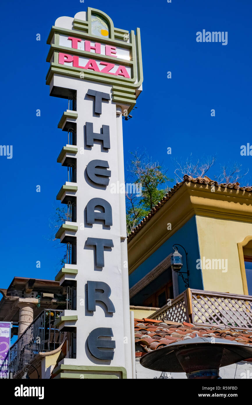 Art Deco Sign Advertising The Plaza Theatre In Downtown Palm Art Deco Sign Advertising The Plaza Theatre In Downtown Palm