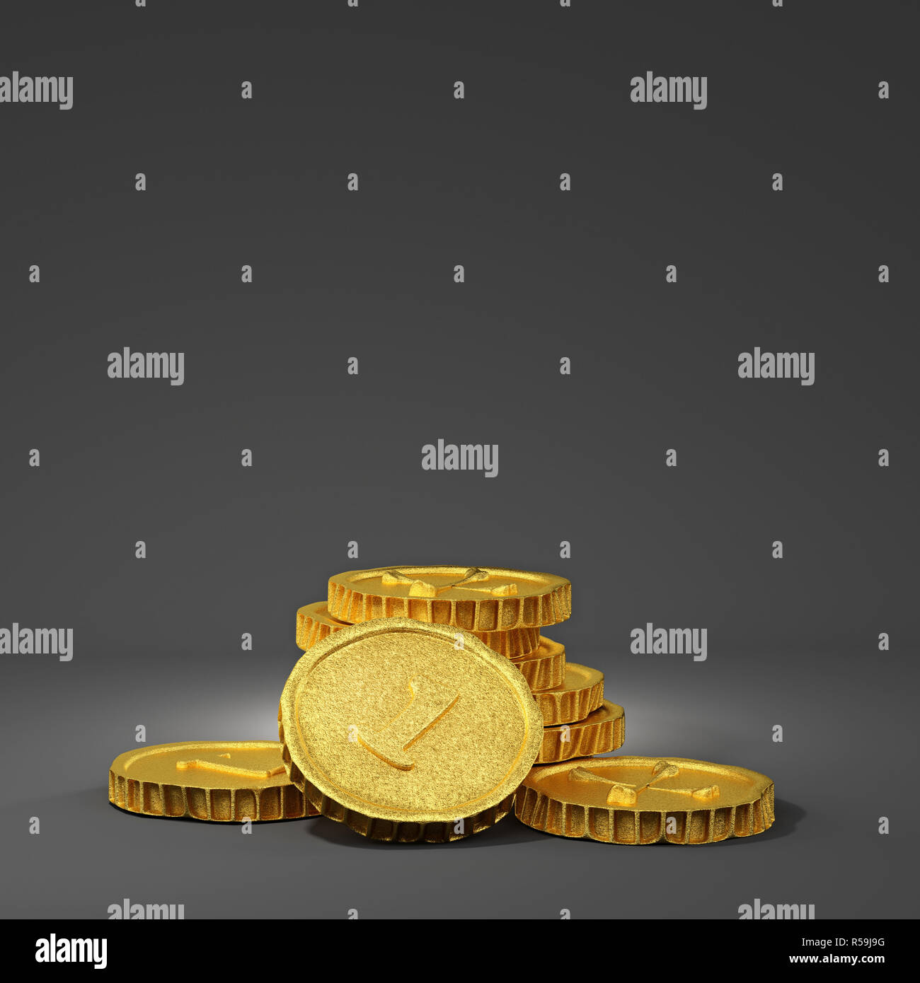 3d render illustration. Stack of vintage golden coins Stock Photo - Alamy
