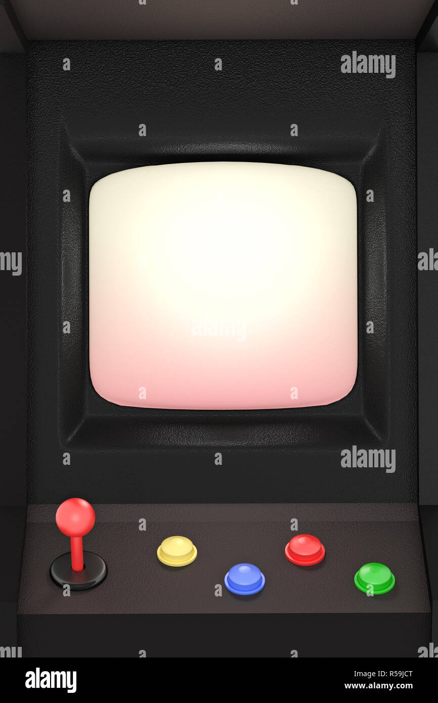 3d Render Illustration Arcade Machine With Joystick And Push