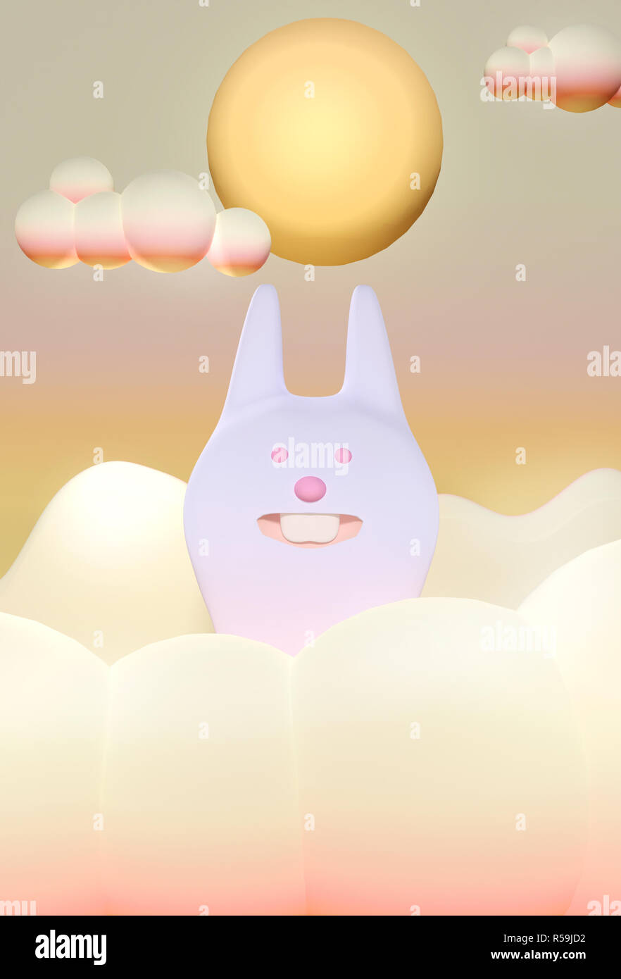 3d Render Illustration Chinese Mid Autumn Festival Design Cute Rabbit Under Big Full Moon Stock Photo Alamy