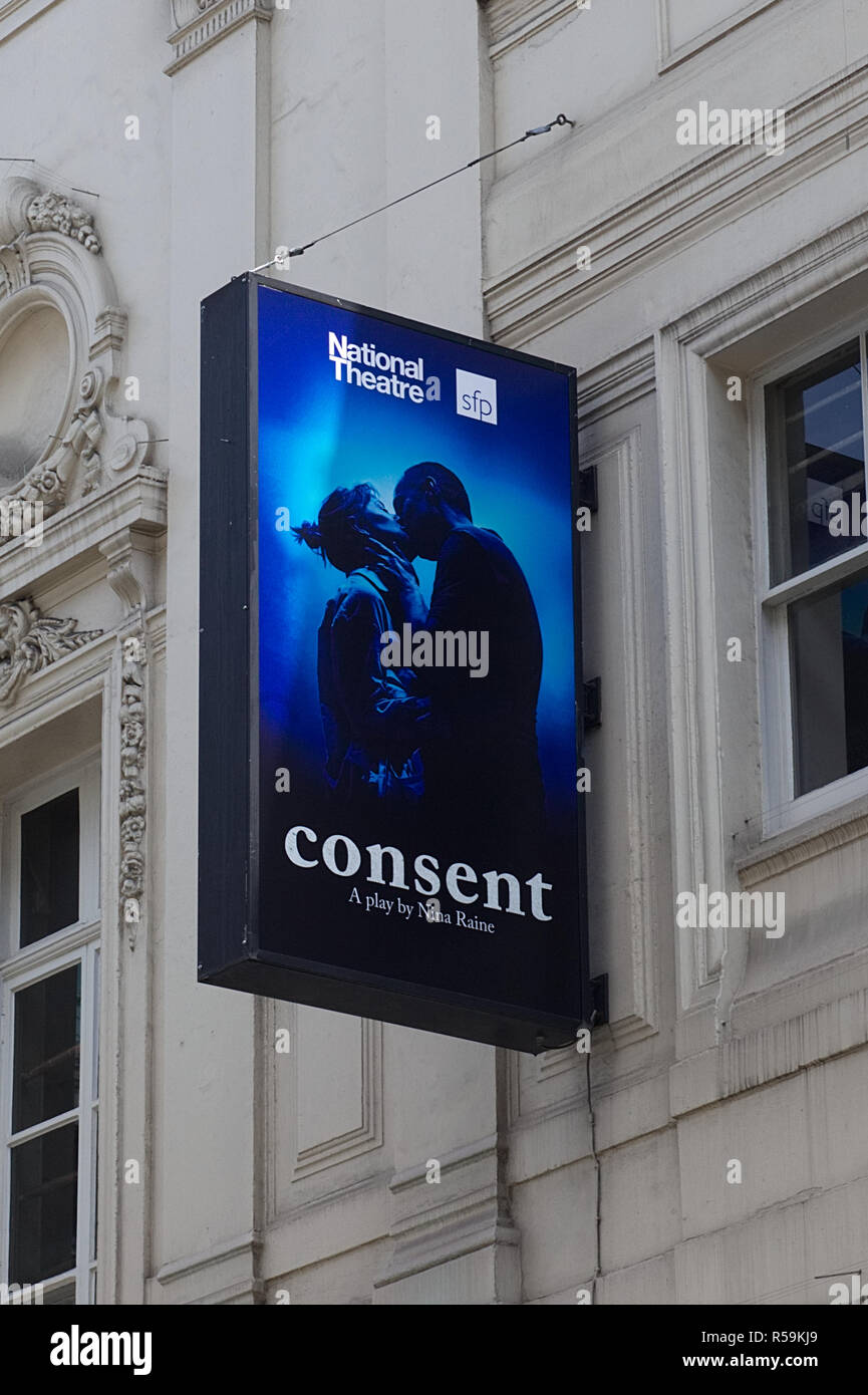 National theatre advertising the production of Consent. Stock Photo
