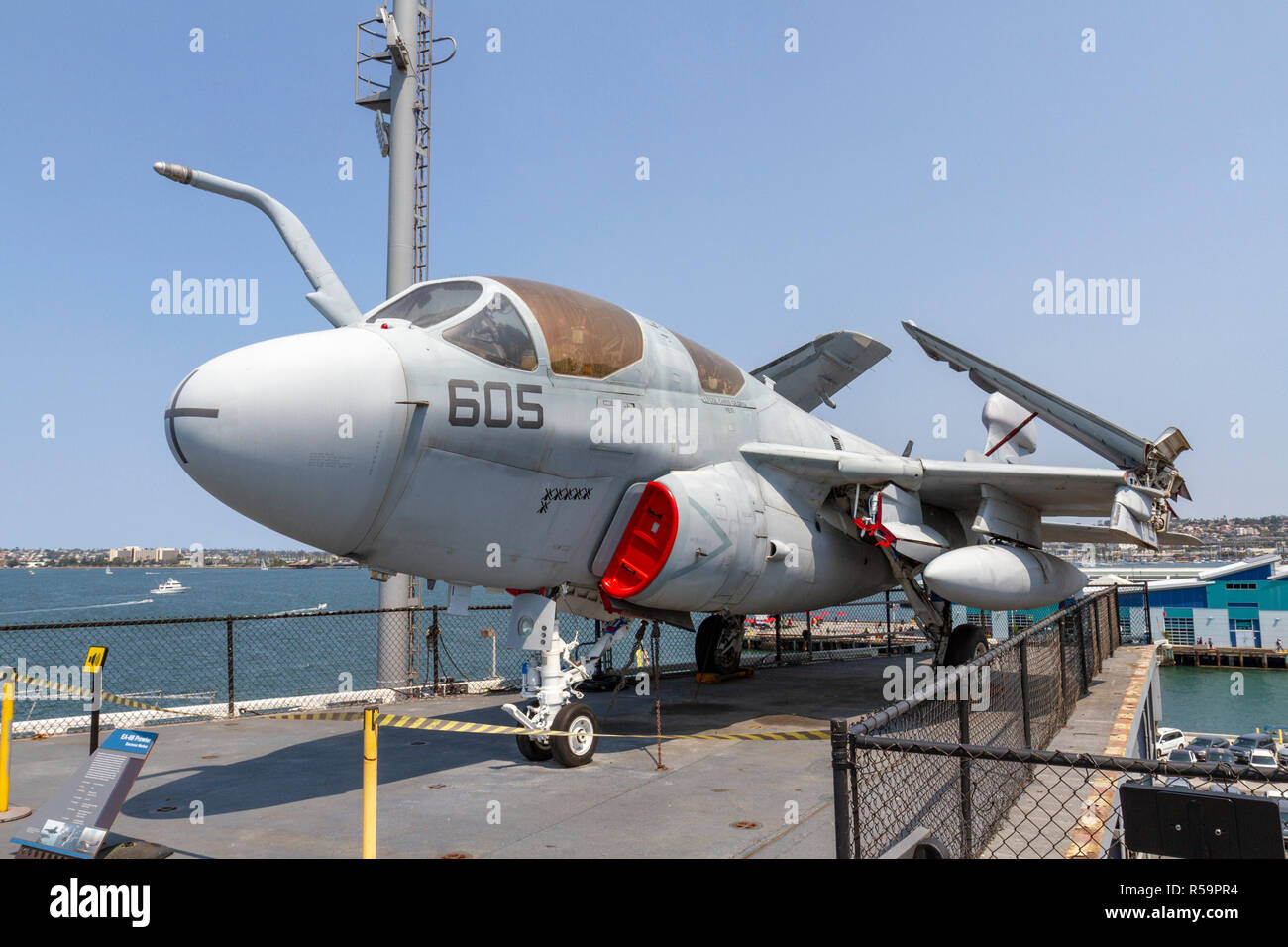 An EA-6B Prowler electronic warfare aircraft, USS Midway Museum, San Diego Bay, California, United States Stock Photo