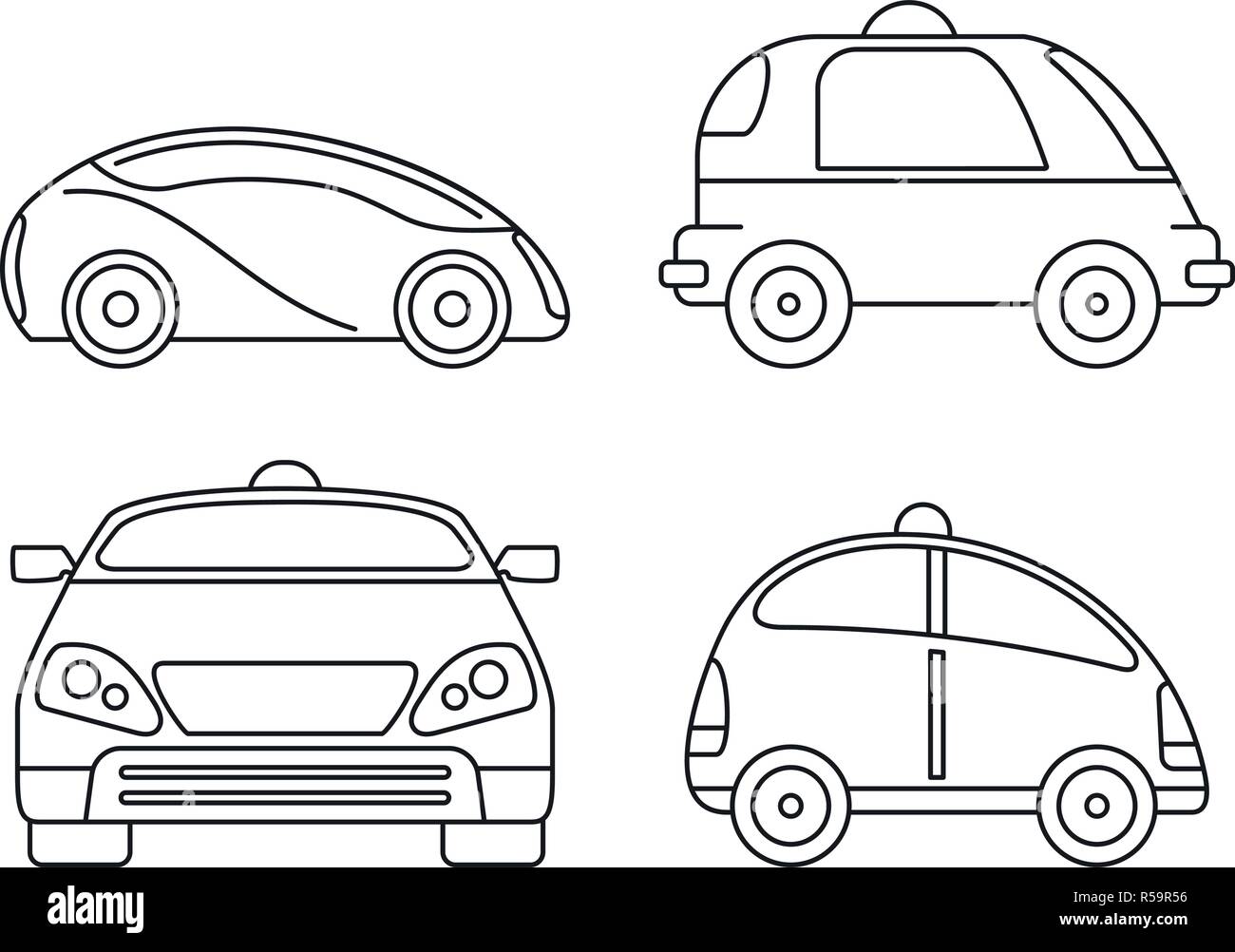 Driverless smart car icon set. Outline set of driverless smart car vector icons for web design isolated on white background Stock Vector