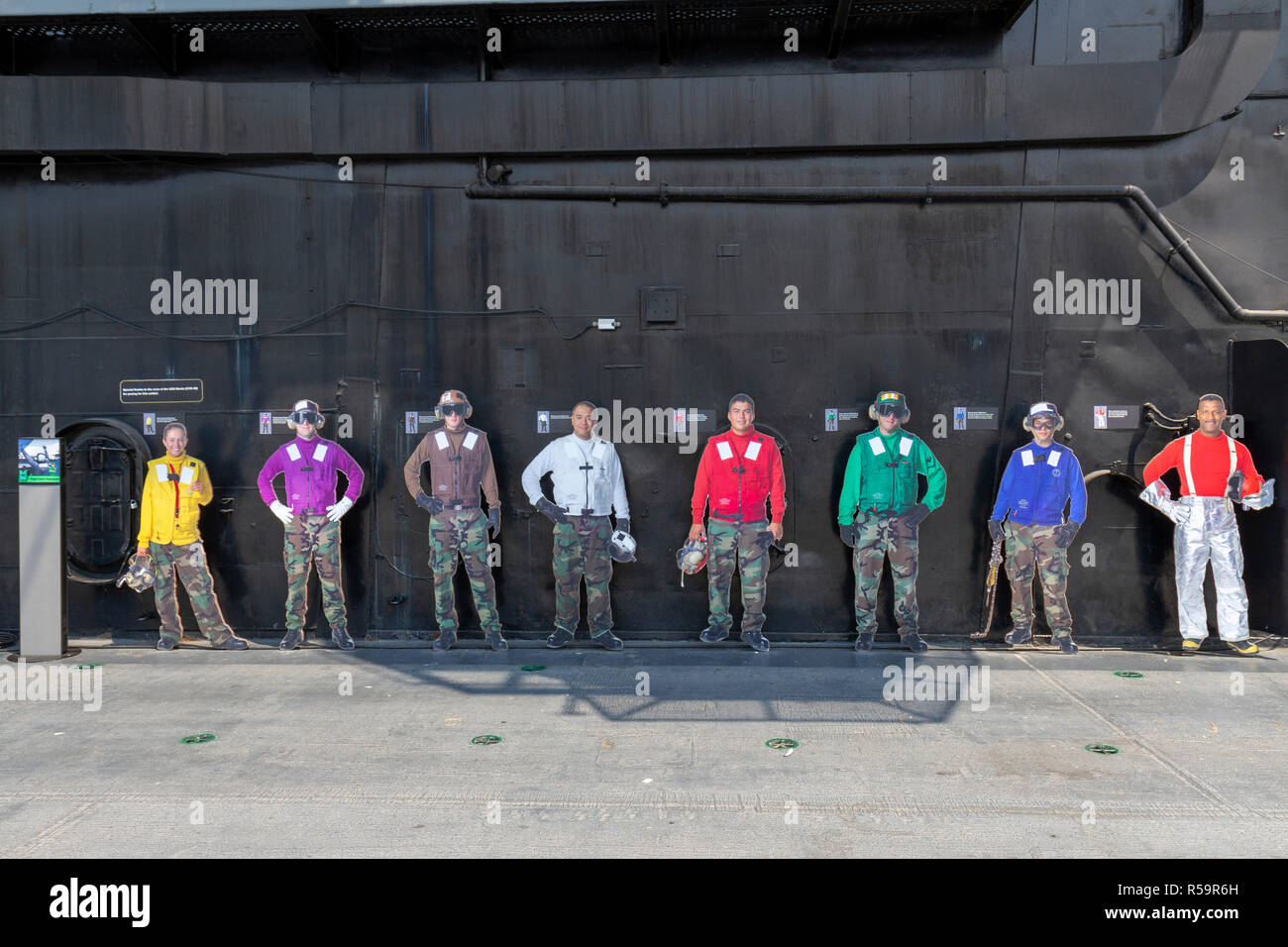 Flick deck crew USS Midway Museum, San Diego Bay, California, United States Stock Photo
