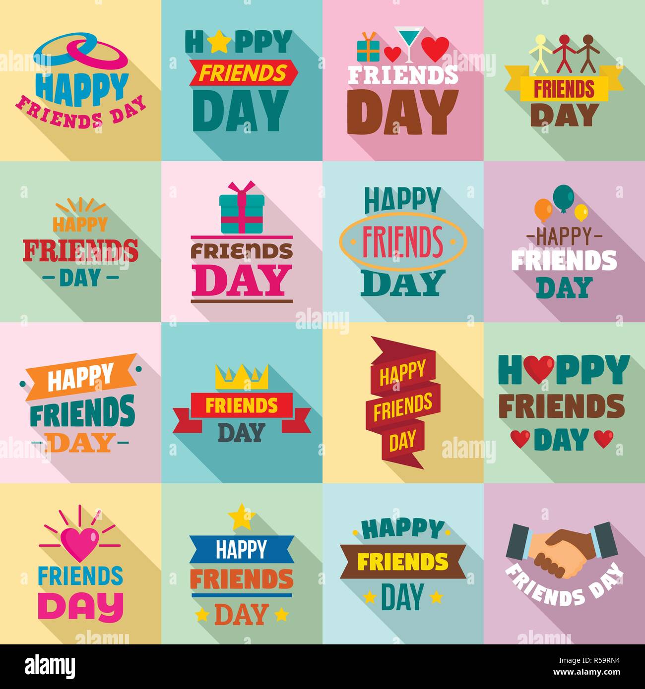 Friends day logo set. Flat set of friends day vector logo for web design Stock Vector