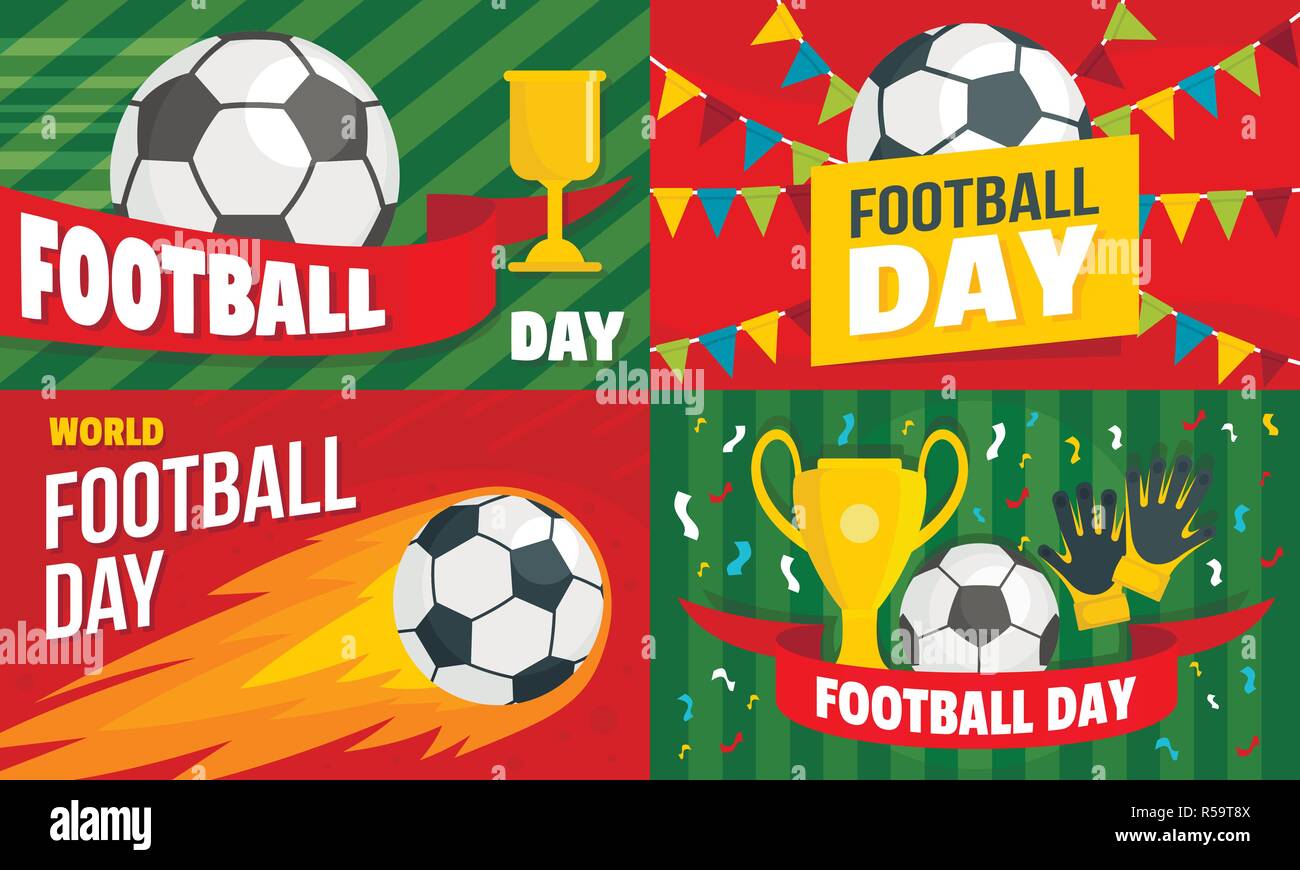 Football Day Banner Set Flat Illustration Of Football Day Vector