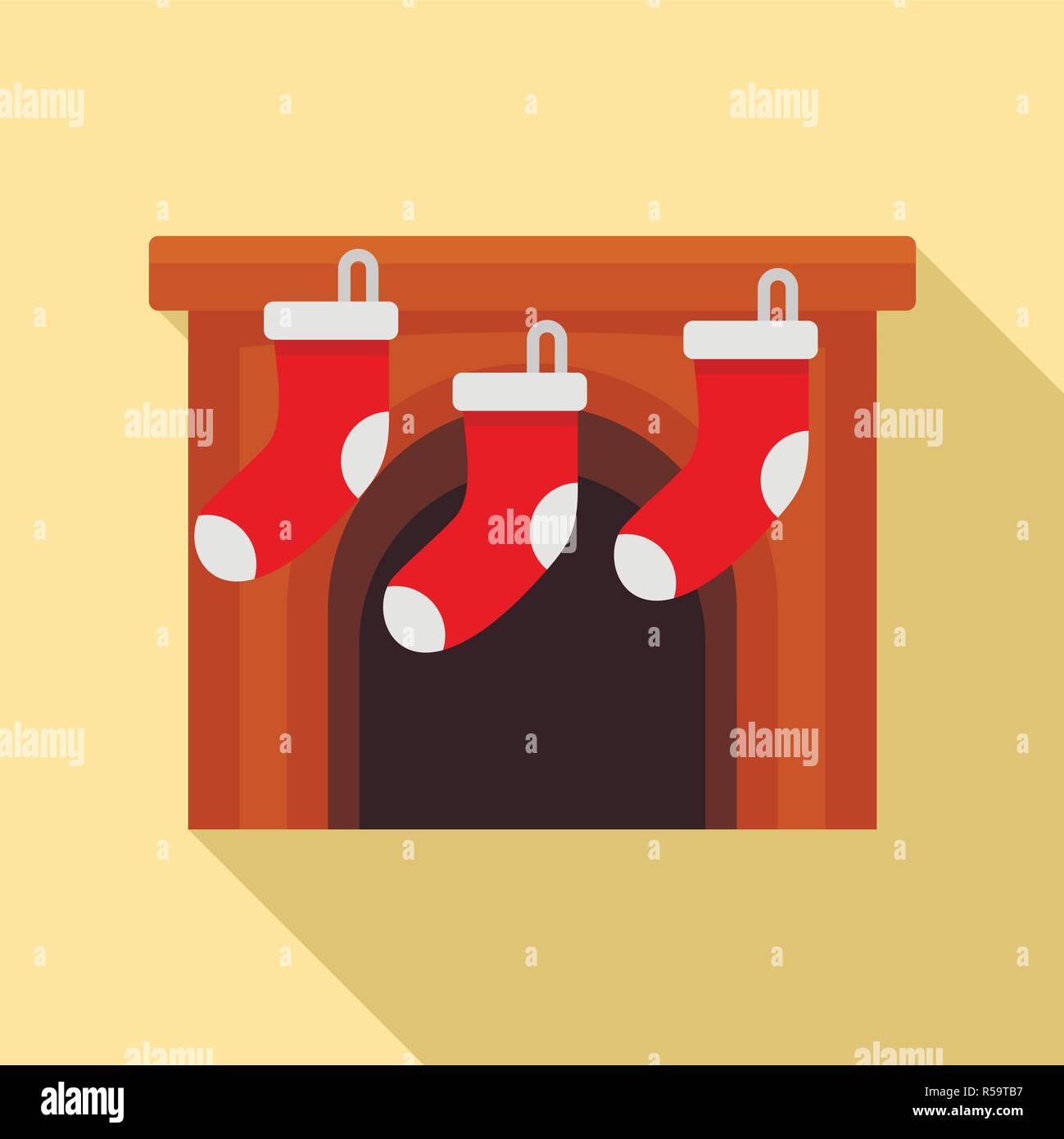 Xmas socks on fireplace icon. Flat illustration of xmas socks on fireplace vector icon for web design Stock Vector