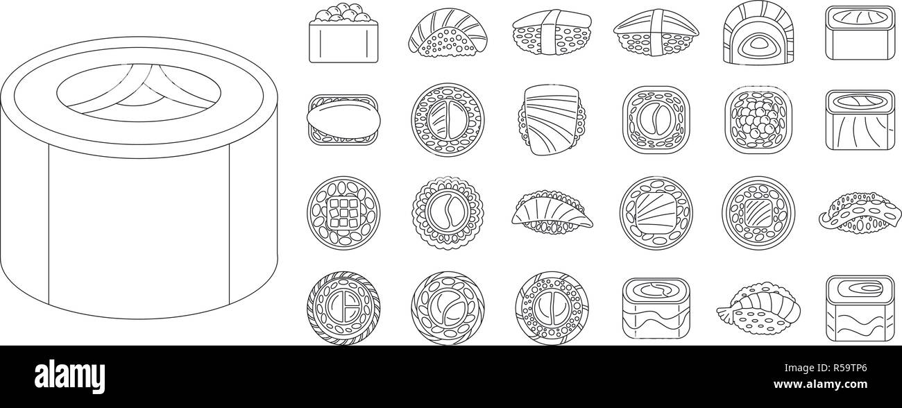 Asian sushi roll icon set. Outline set of asian sushi roll vector icons for web design isolated on white background Stock Vector