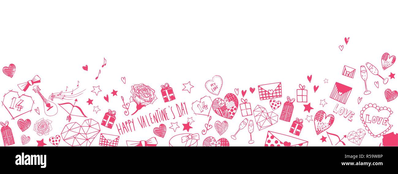 Valentines day doodles illustrations full vector banner Stock Vector