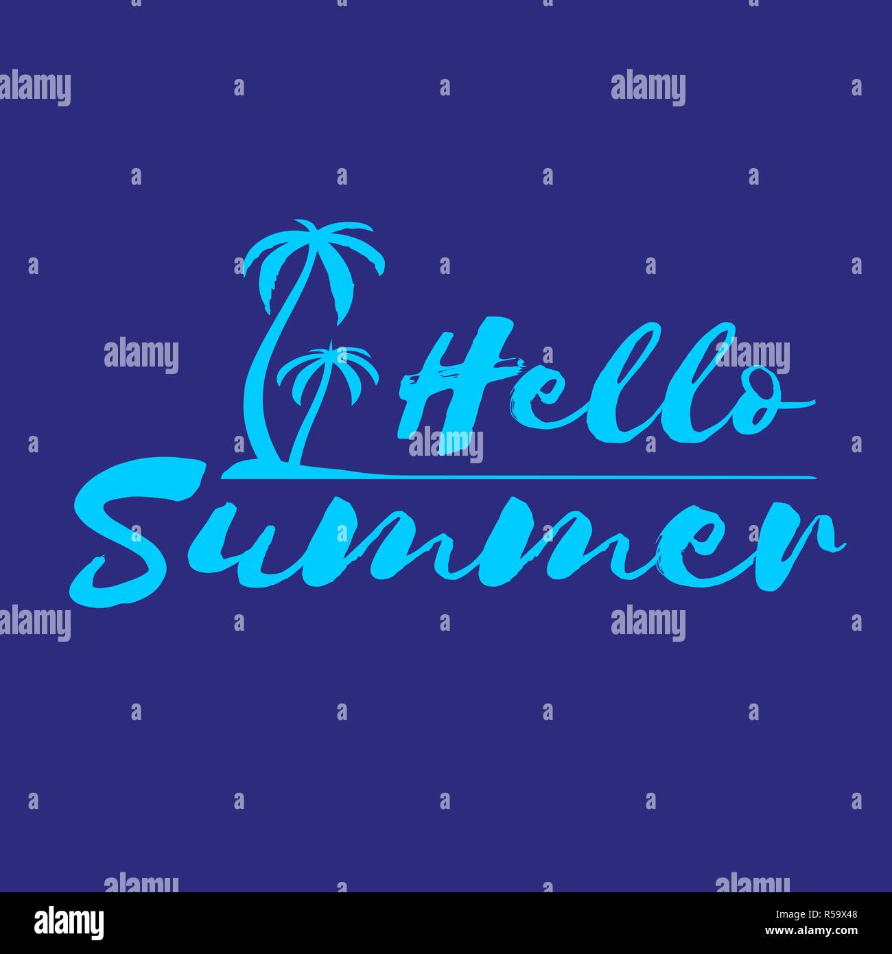 Lettering Hello Summer with palm trees on island Stock Vector Image ...