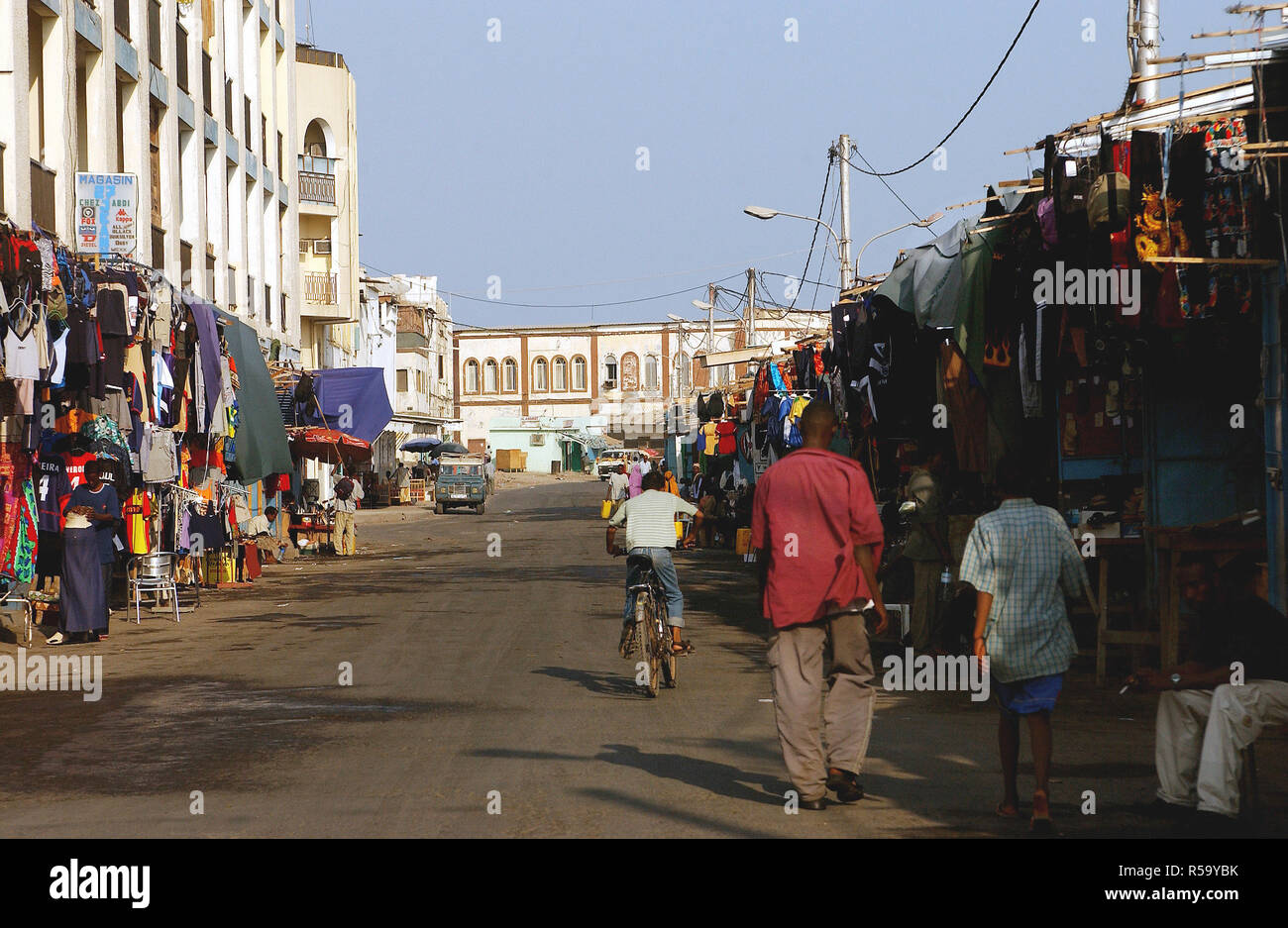 2003 - On a side street in Djibouti, Africa, salesmen sell their goods during Operation ENDURING FREEDOM. Stock Photo
