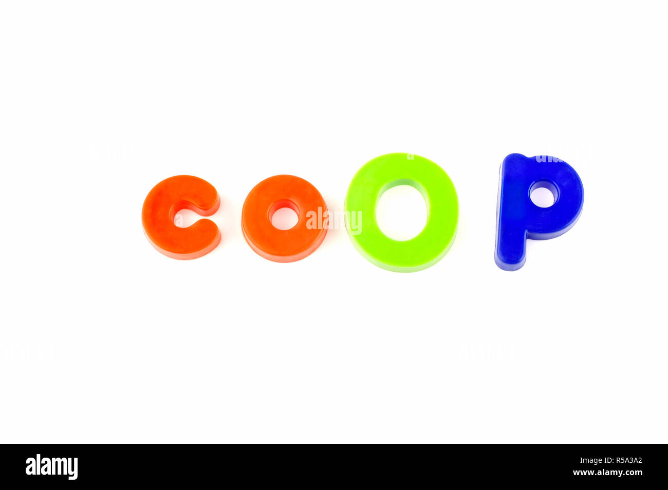Word Coop From Plastic Toys Letters Stock Photo Alamy