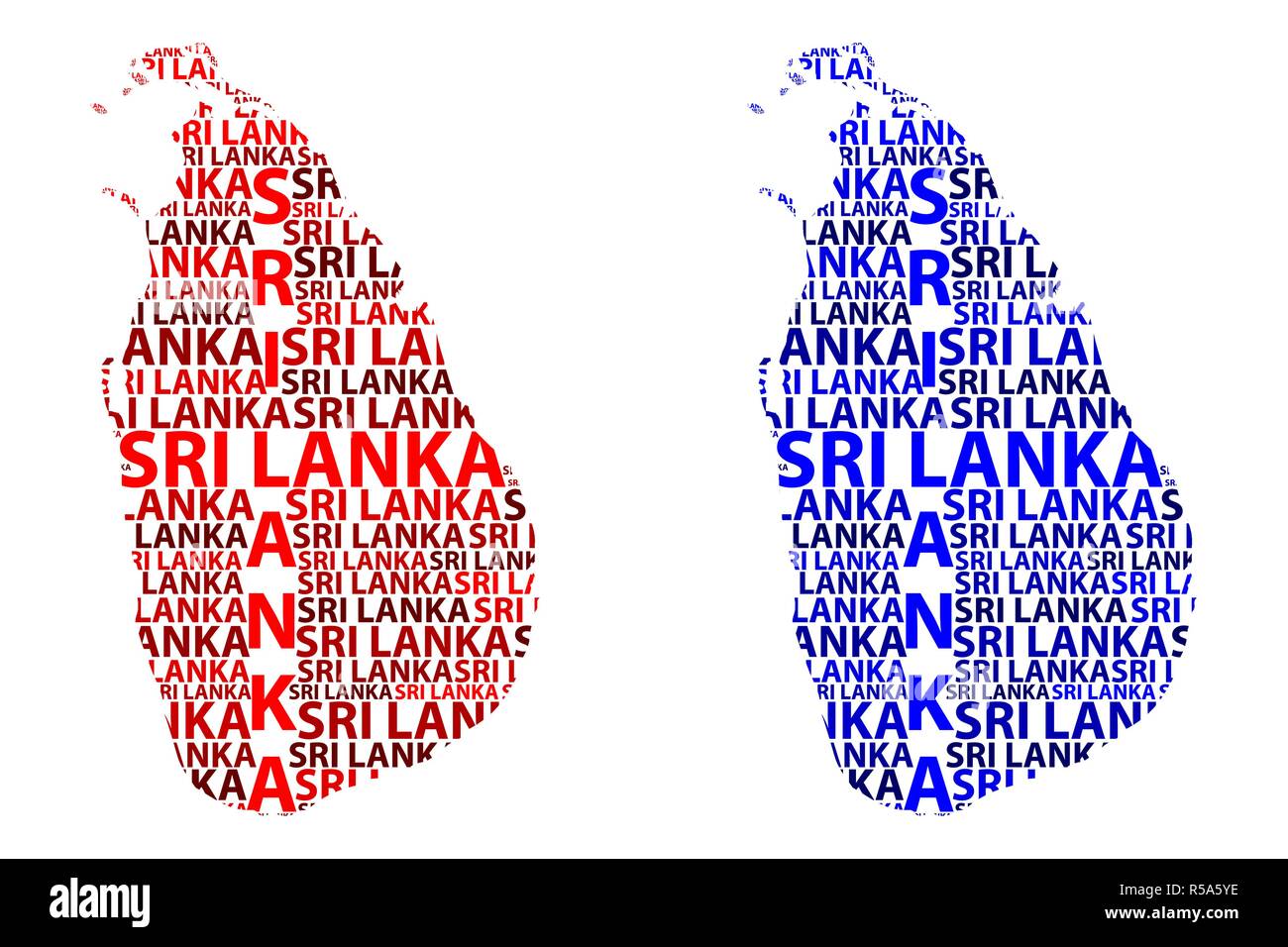 Sketch Sri Lanka letter text map, Democratic Socialist Republic of Sri Lanka  - in the shape of the continent, Map Sri Lanka (Ceylon) - red and blue ve  Stock Vector Image &