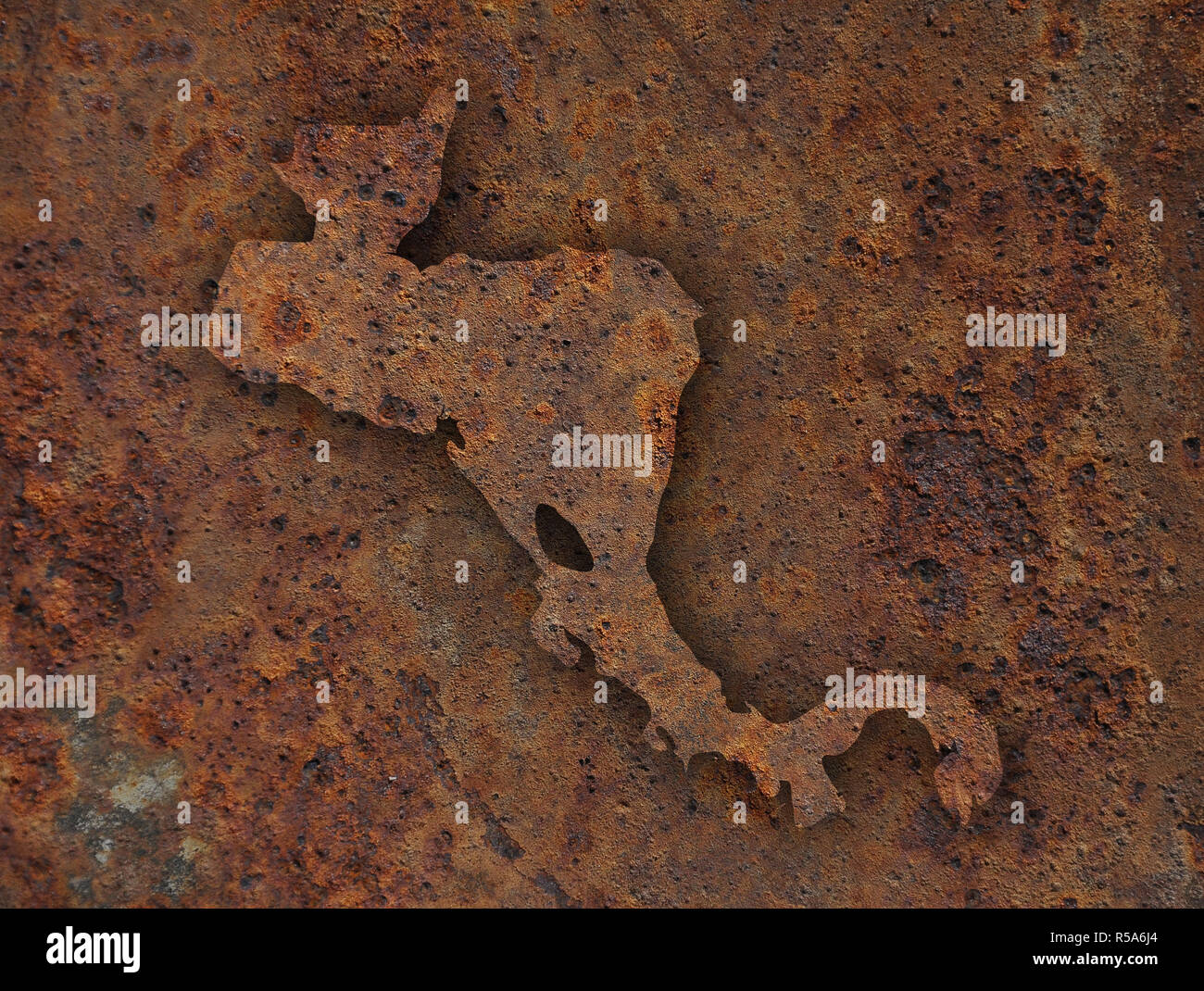 map of central america on rusty metal Stock Photo