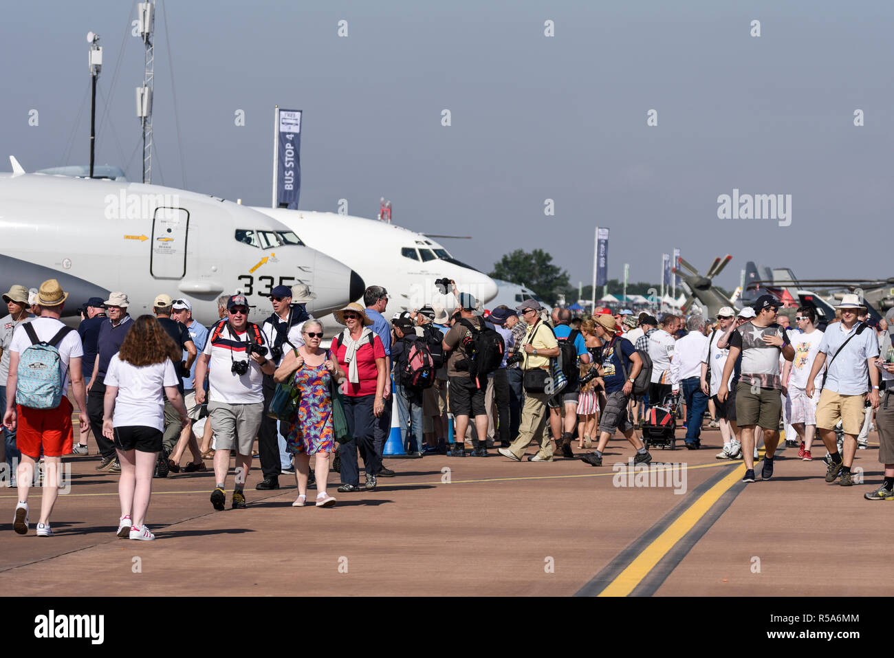 Aviation enthusiasts at the Royal International Air Tattoo, RIAT, RAF Fairford airshow. The largest event of its type in the world. Cotswolds. People Stock Photo