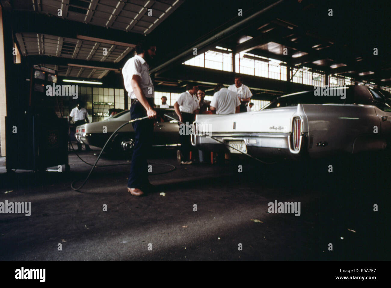 August 1975 City Employee of an Auto Emission Inspection Station in Downtown Cincinnati, Ohio