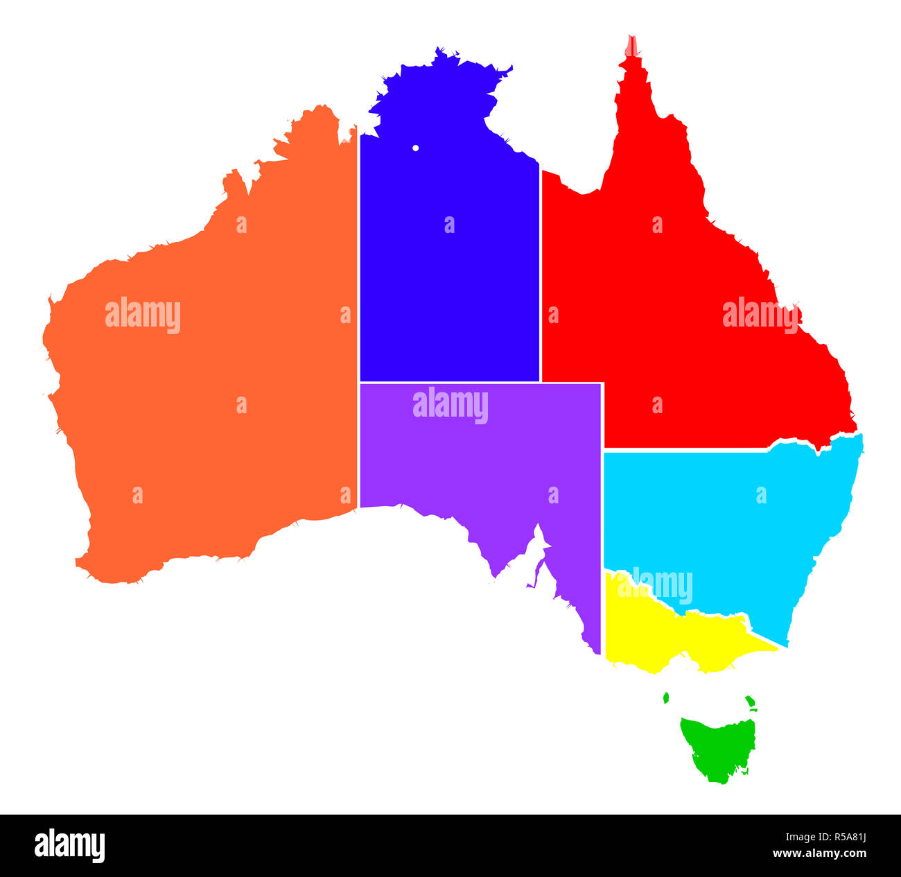 Australia States In Colour Silhouette Stock Photo