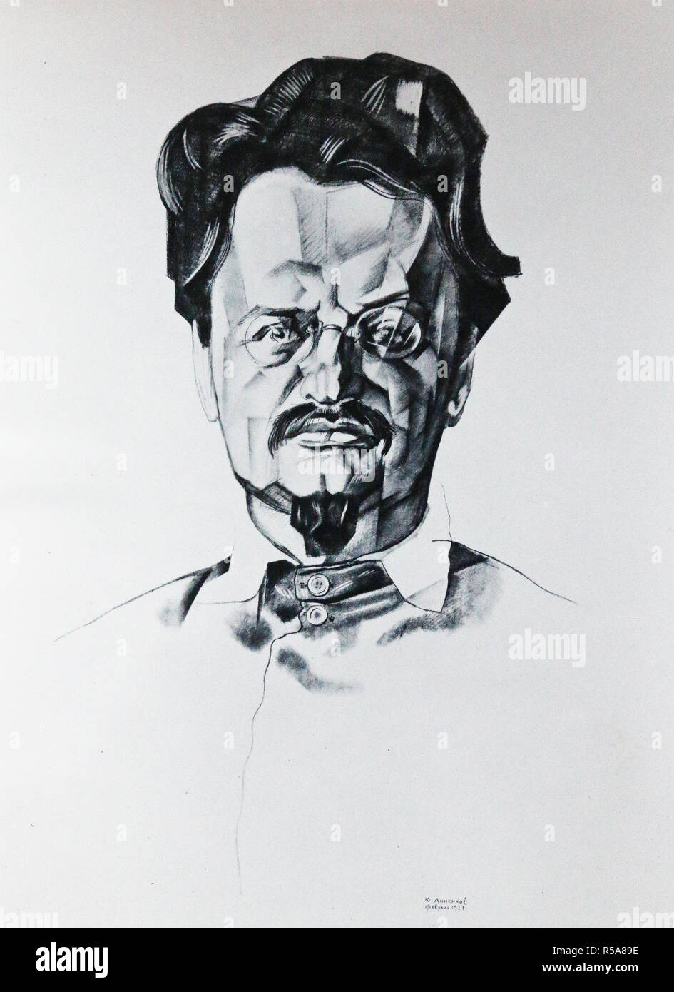 This document is a portrait of Leon Trotsky (1879-1940) by Yuri Annenkov. It is a photographic reproduction of picture. ca. 1923 Stock Photo