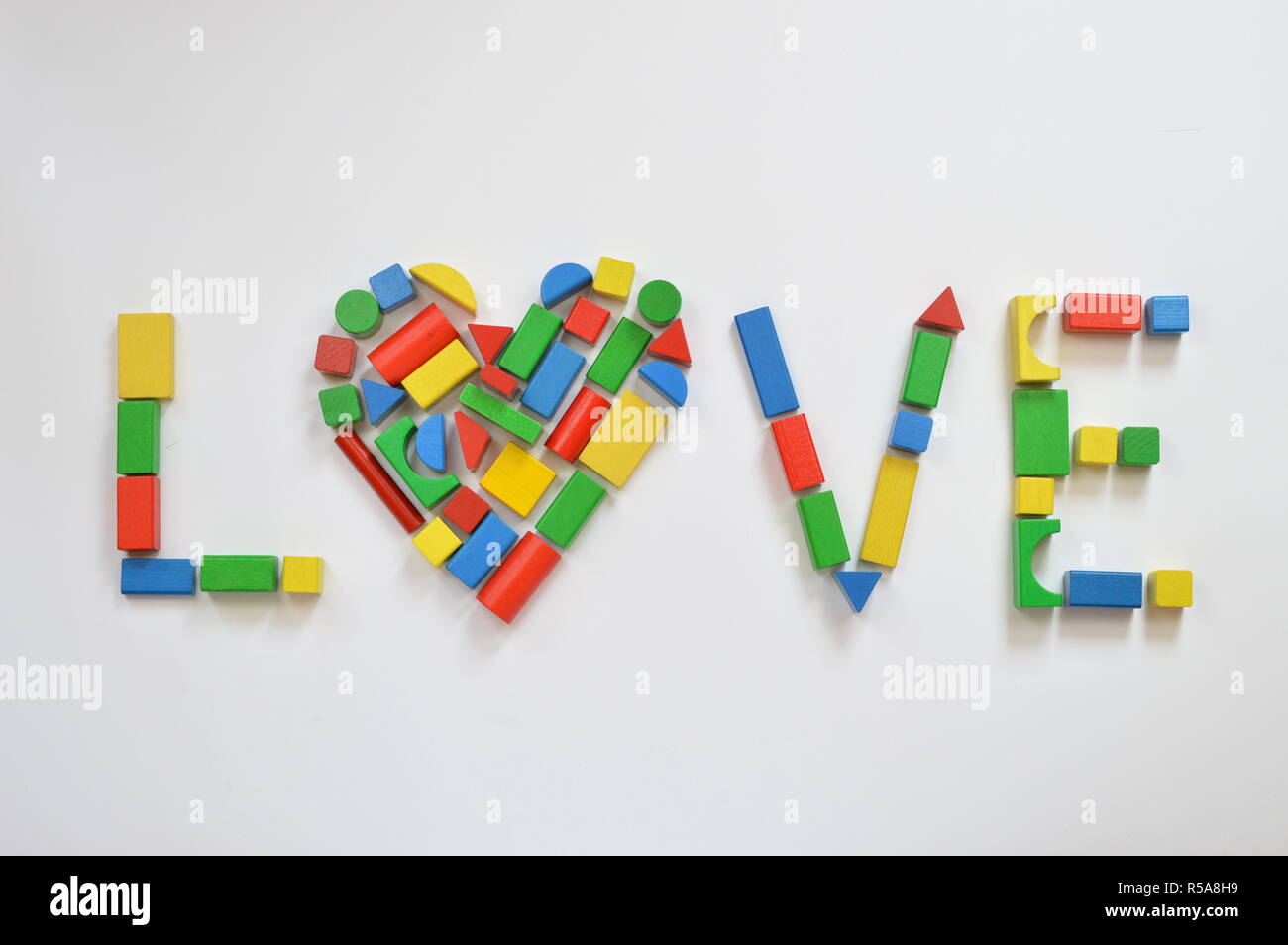 love composed of colorful wooden blocks Stock Photo