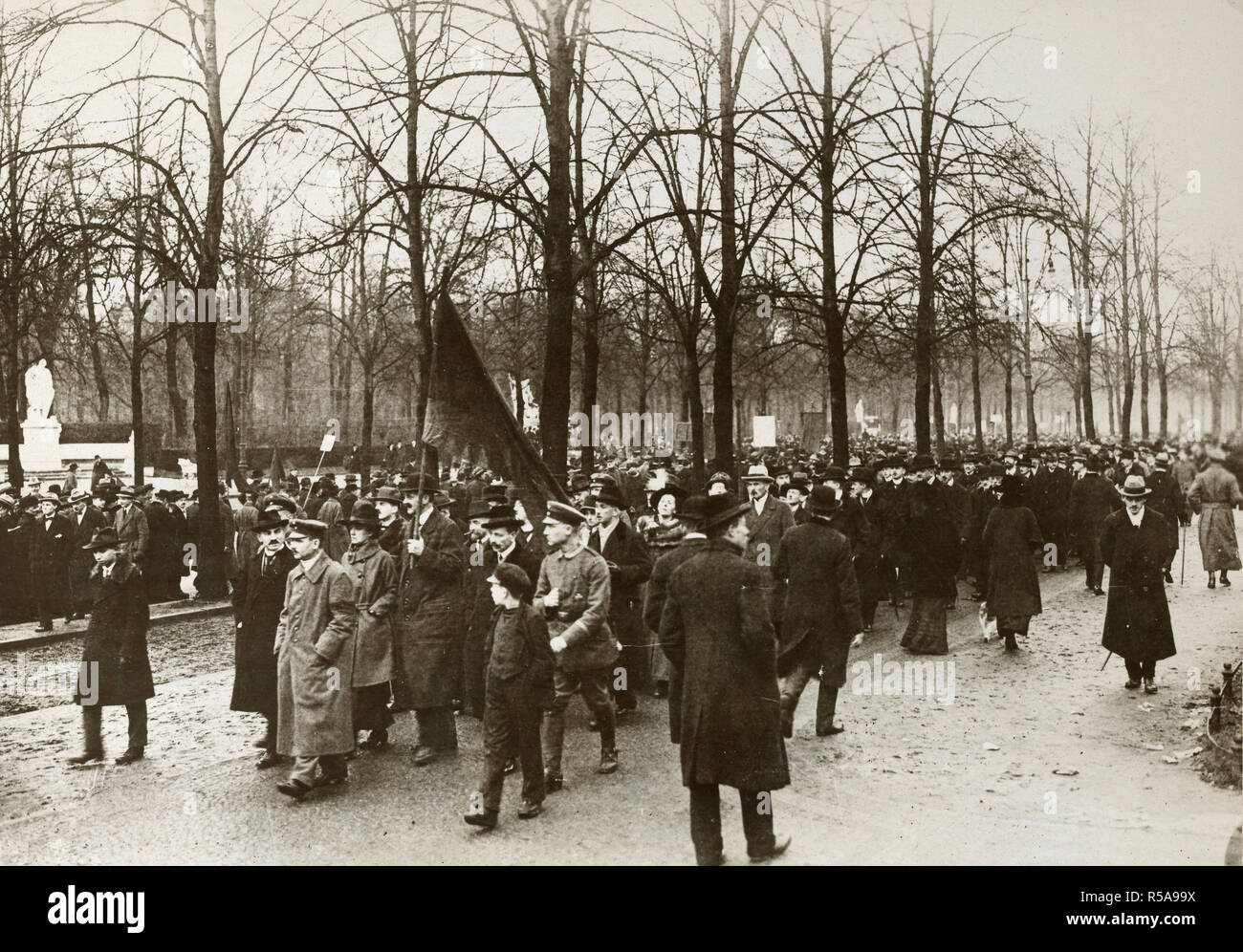 Disturbances in Berlin, Germany. Anti-Spartacans of German Democratic Party, passing through Bellevue Street ca. 1919 Stock Photo
