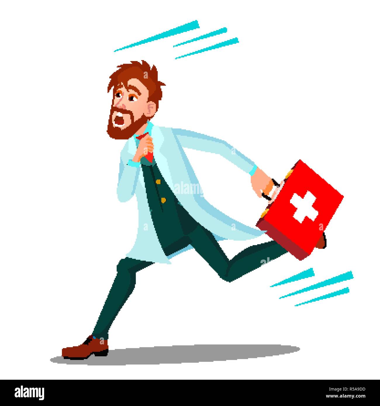 Ambulance, Running Doctor Man With First Aid Box Vector. Isolated Cartoon  Illustration Stock Vector Image & Art - Alamy