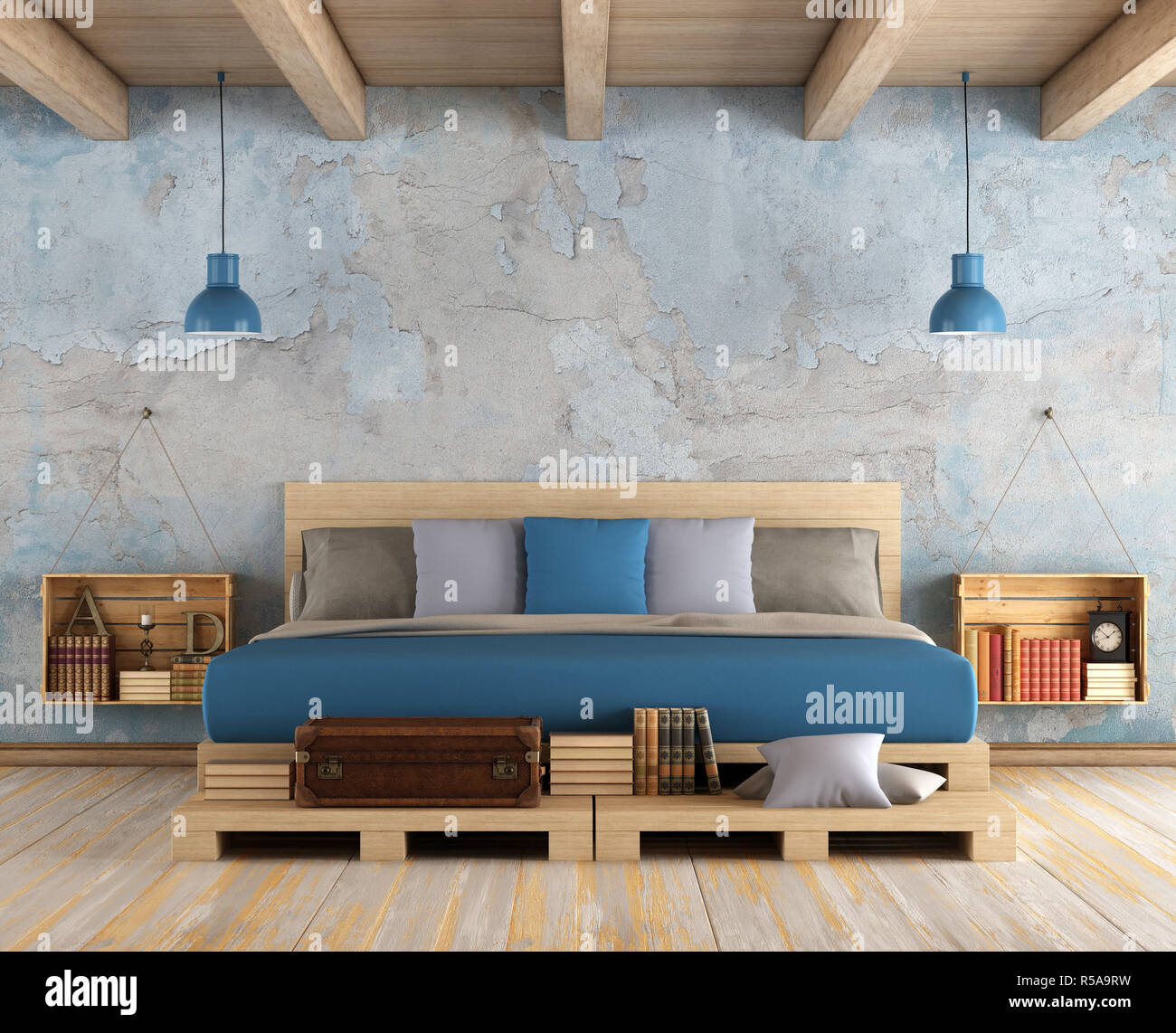 Master bedroom in a grunge room Stock Photo - Alamy