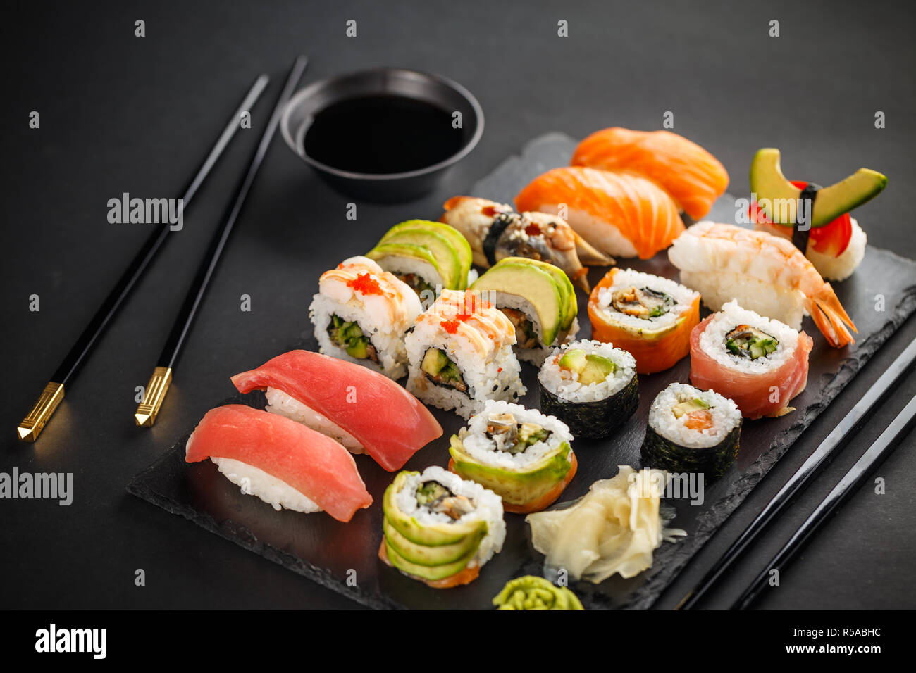 Fresh sushi plate Stock Photo