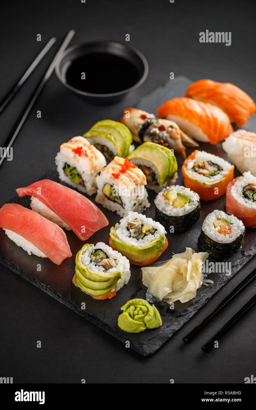 Sushi and Sashimi rolls Stock Photo