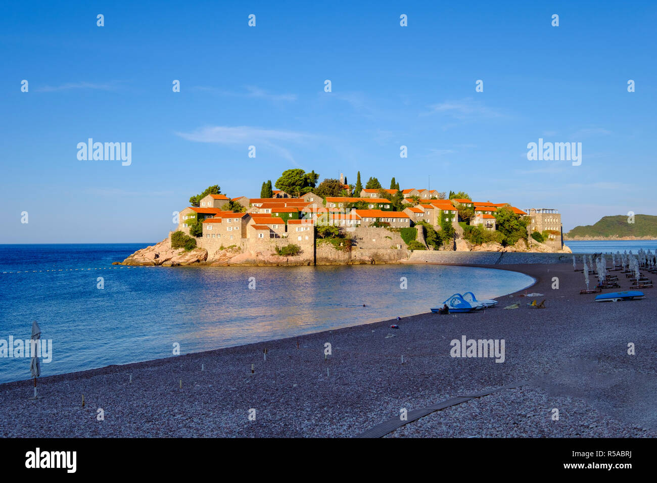 Island Sveti Stefan, near Budva, Adriatic coast, Montenegro Stock Photo