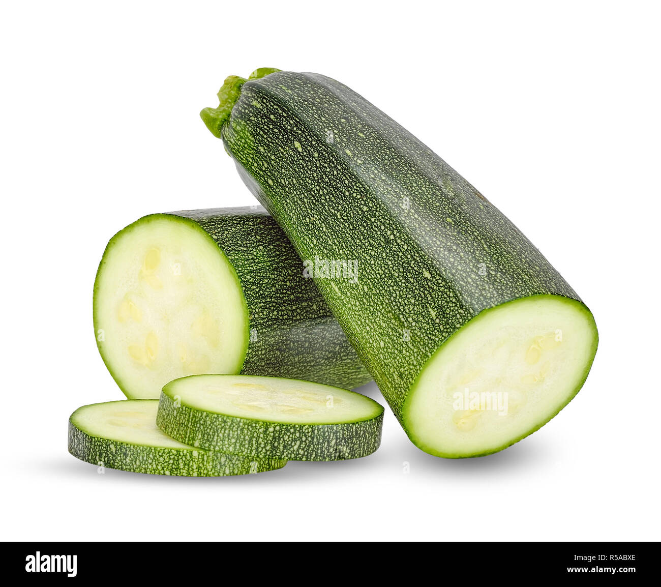 Slice zucchini isolated on white clipping path. Stock Photo