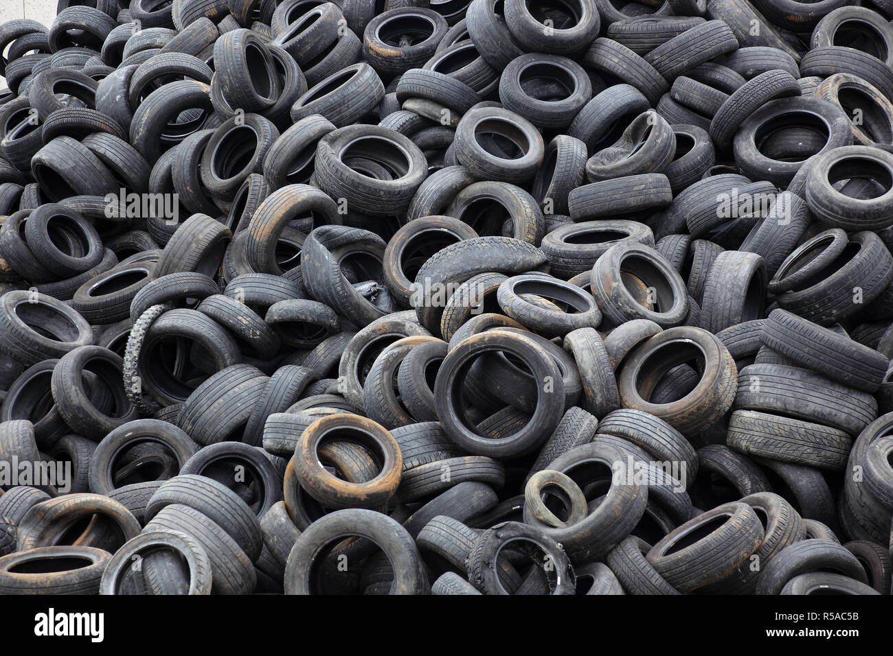 Old car tires for recycling Stock Photo