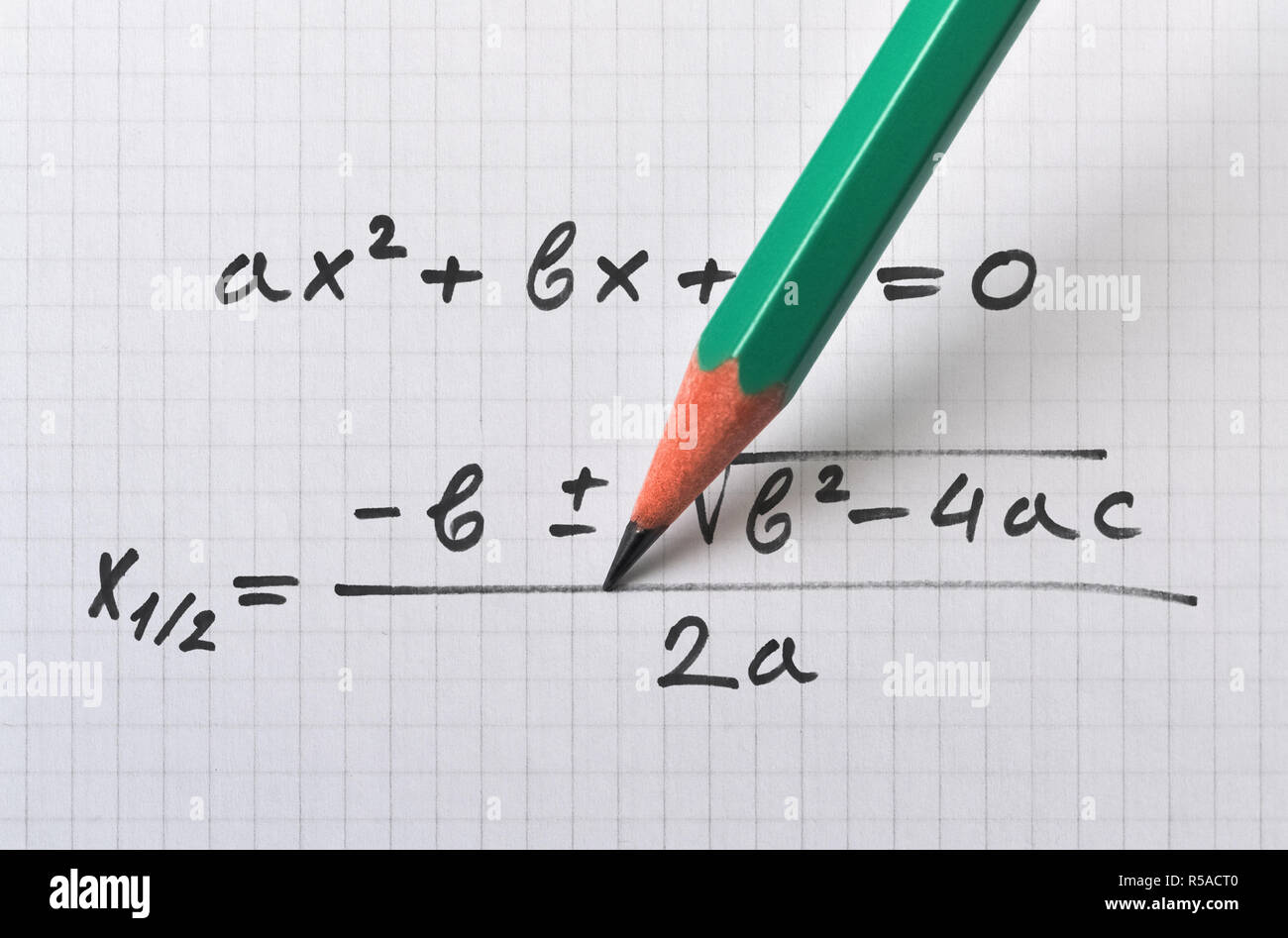General quadratic equation and the formula that gives the solution Stock Photo