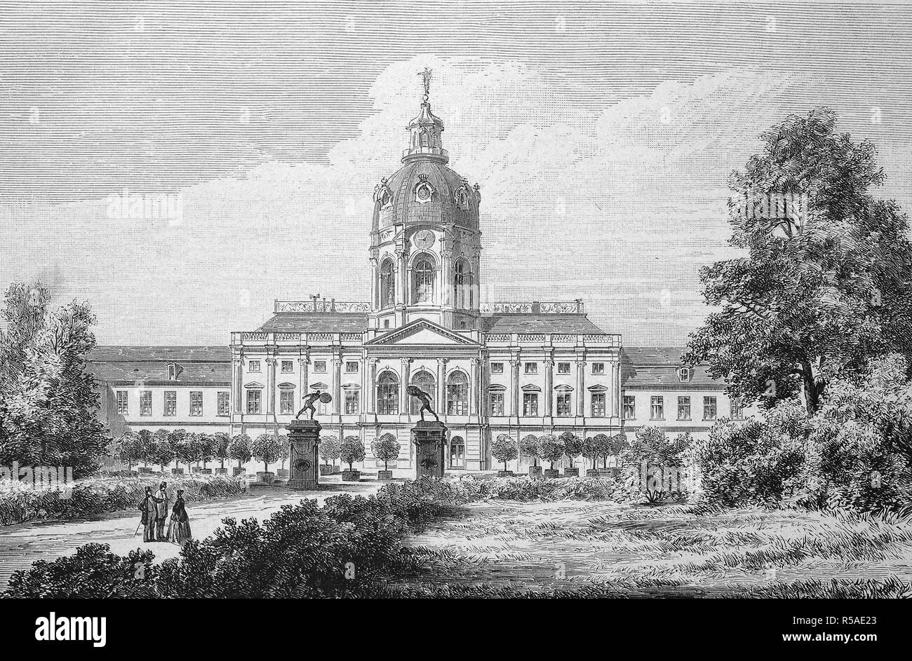 The royal palace in Charlottenburg, Berlin, woodcut from the year 1888, Germany Stock Photo