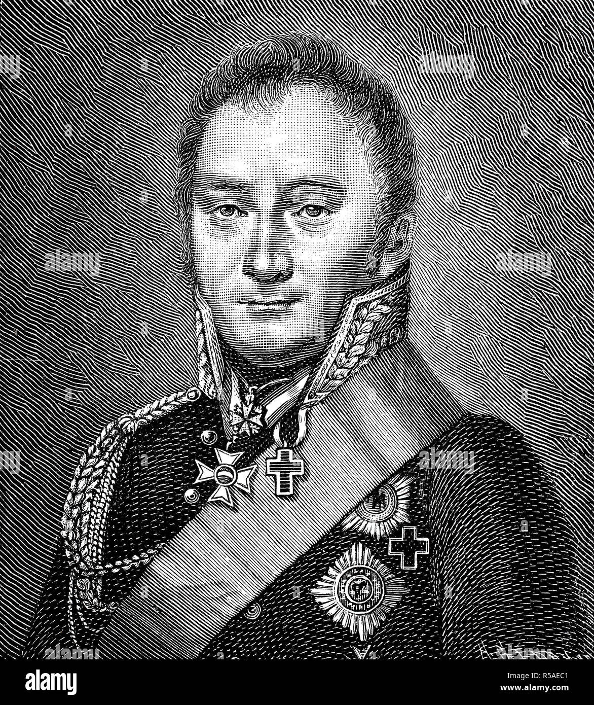 Friedrich Emil Ferdinand Heinrich Count Kleist von Nollendorf, April 9, 1762, February 17, 1823, was a Prussian officer, woodcut Stock Photo