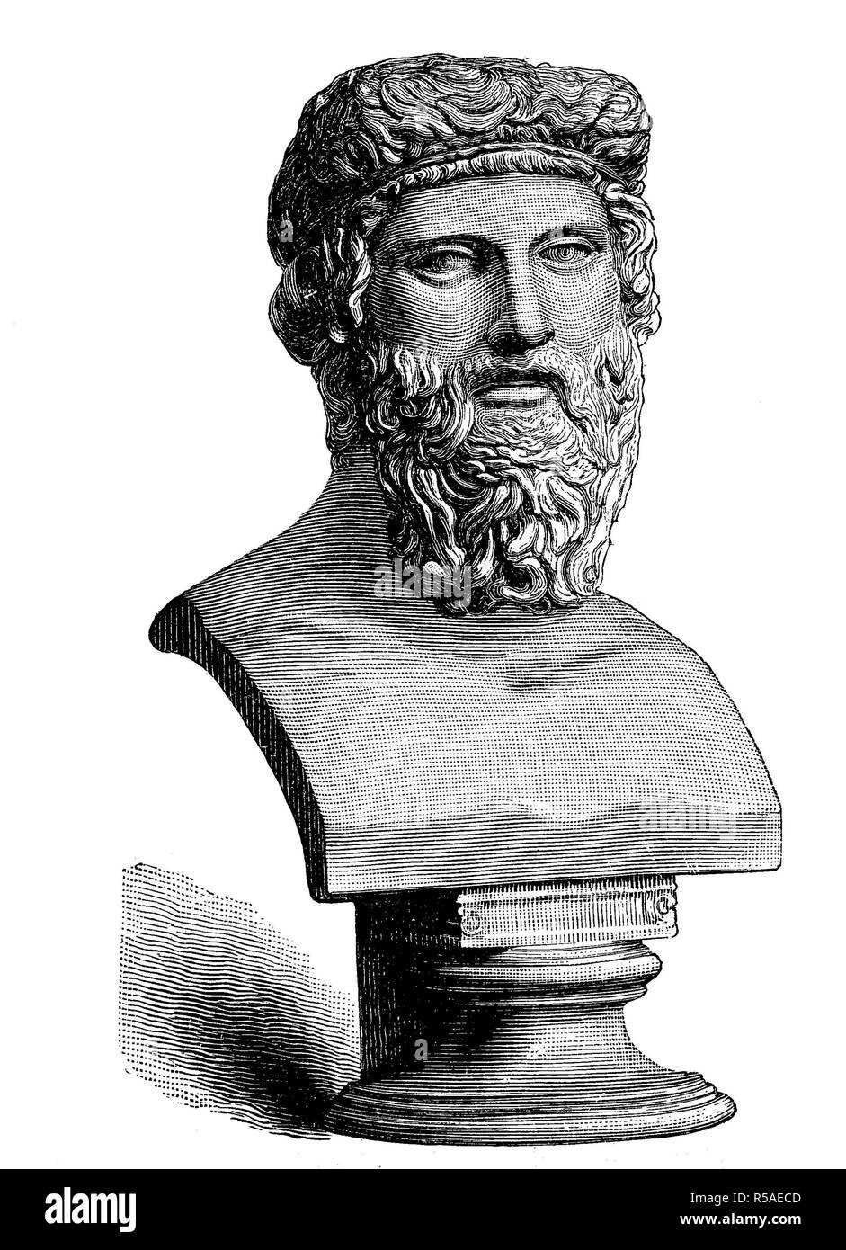 Bust of Plato, 428/427 BC Chr., 348/347 v. Chr. BC, was an ancient Greek philosopher, woodcut, Greece Stock Photo