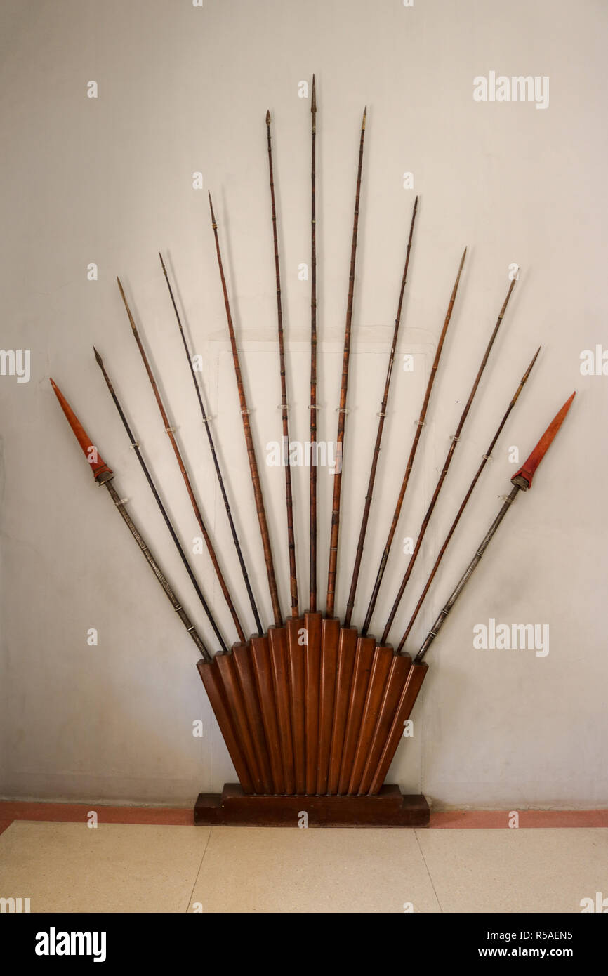Weapon (spear) display at Mehrangarh Fort museum in Jodhpur India. Stock Photo