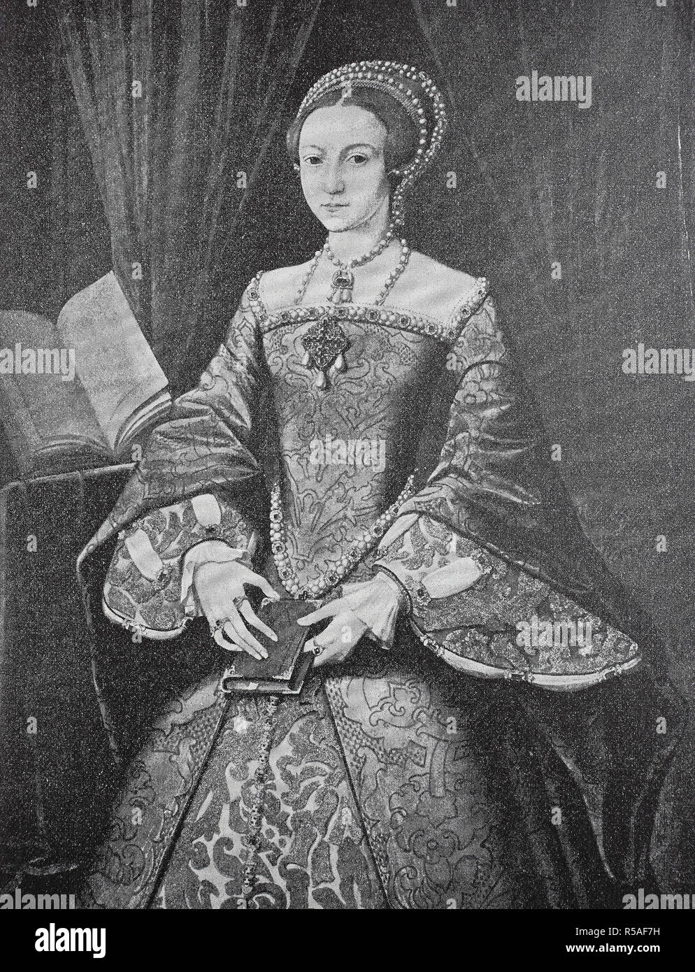 Princess Elizabeth of England, 7 September 1533, 24 March 1603, was Queen of England and Ireland, woodcut, England Stock Photo