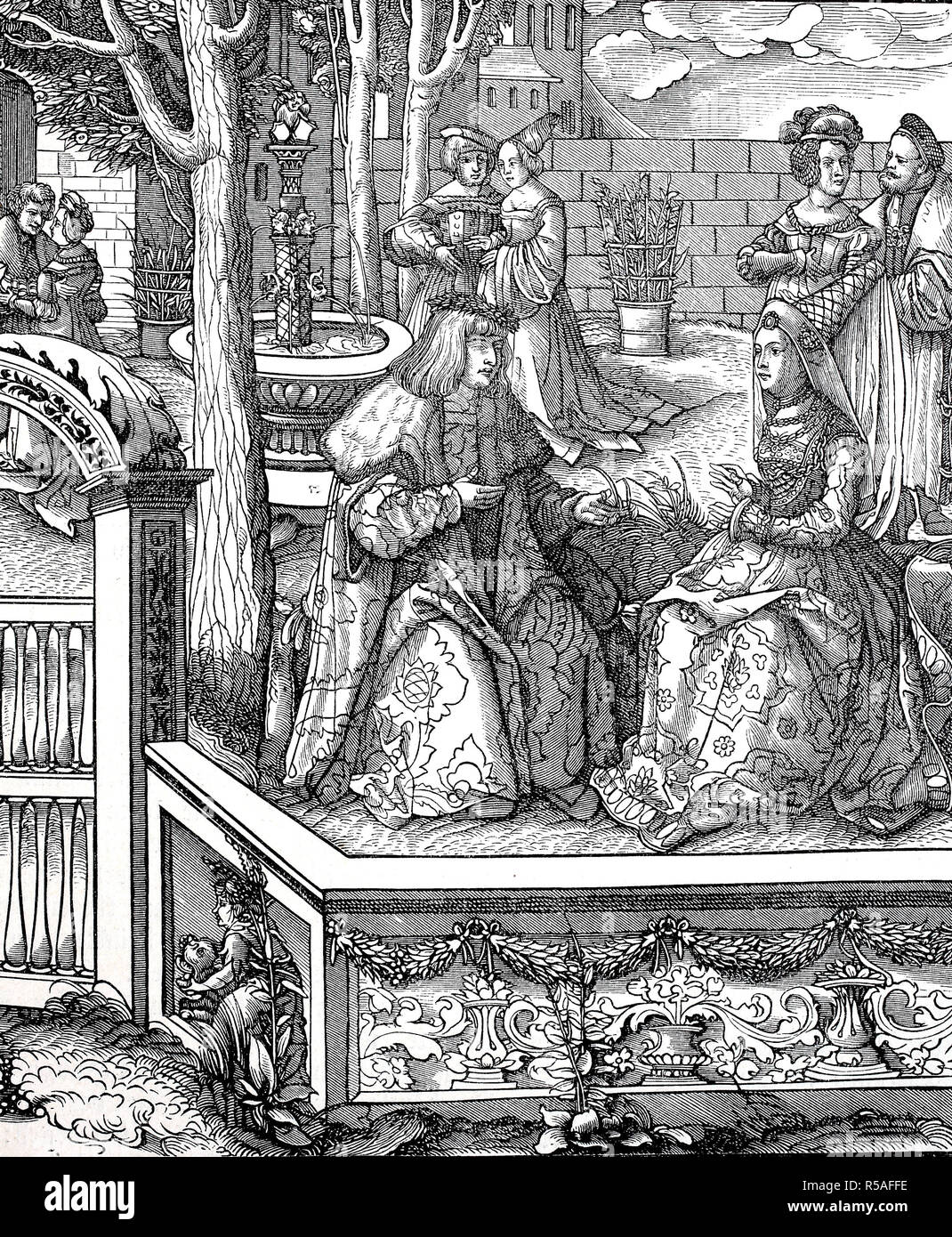 Maximilian I and his young wife Mary of Burgundy, 1880, woodcut, France ...
