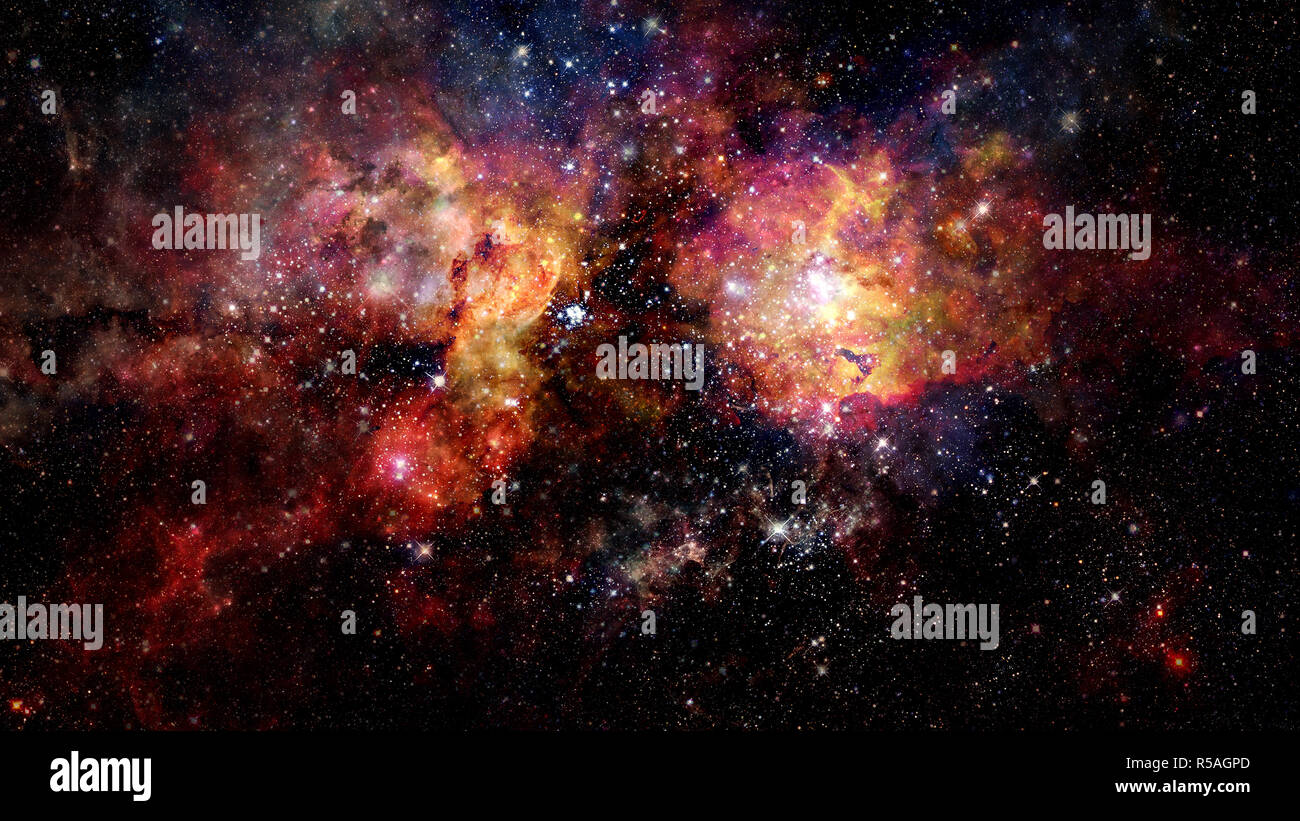 Giant glowing nebula. Space background with red nebula and stars ...