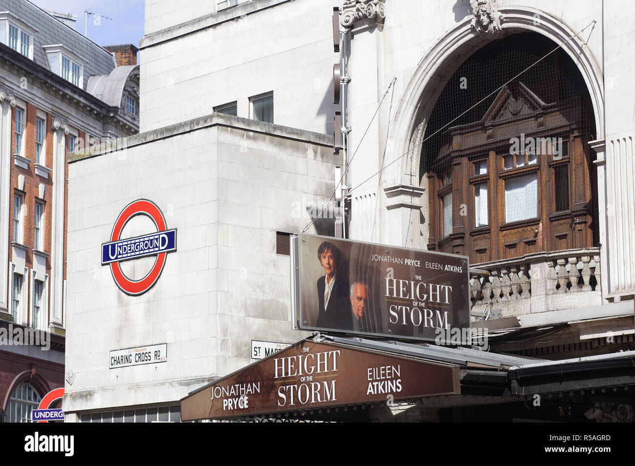 The height of the storm poster and charing cross sign. Stock Photo
